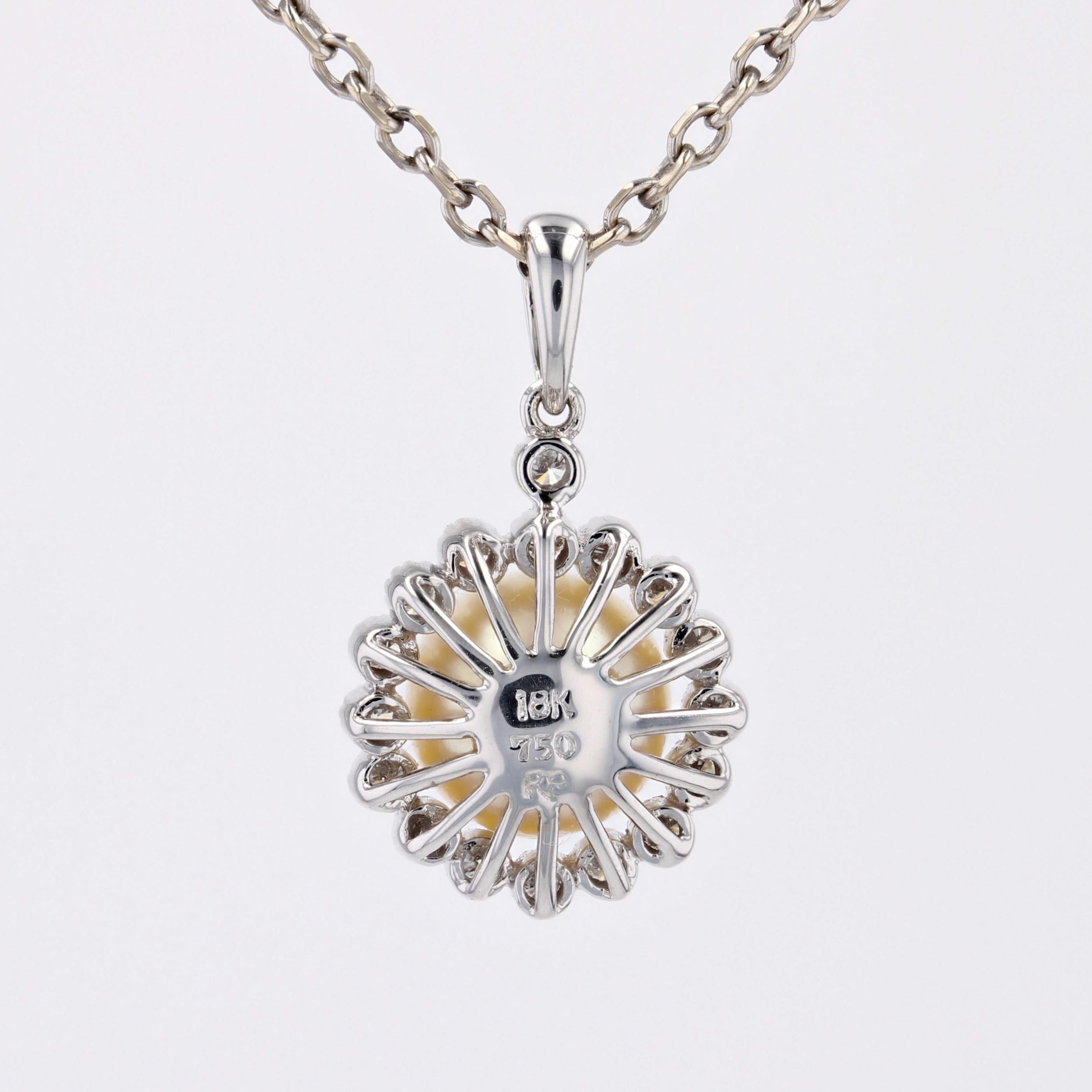 Modern Akoya Cultured Pearl Diamonds 18 Karat White Gold Daisy Pendant For Sale 6
