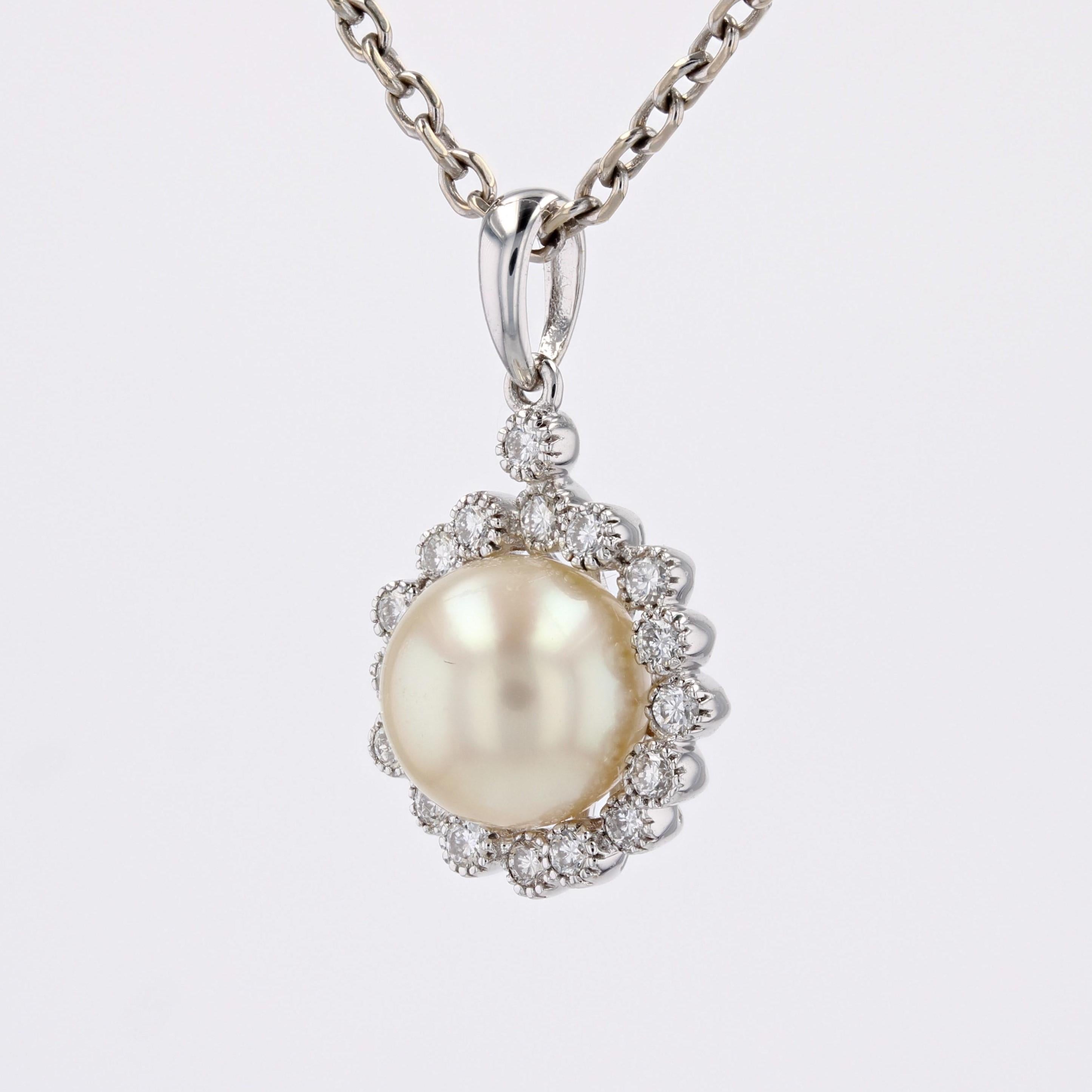Taille brillant Pendentif moderne marguerite en or blanc 18 carats avec perles de culture Akoya et diamants en vente
