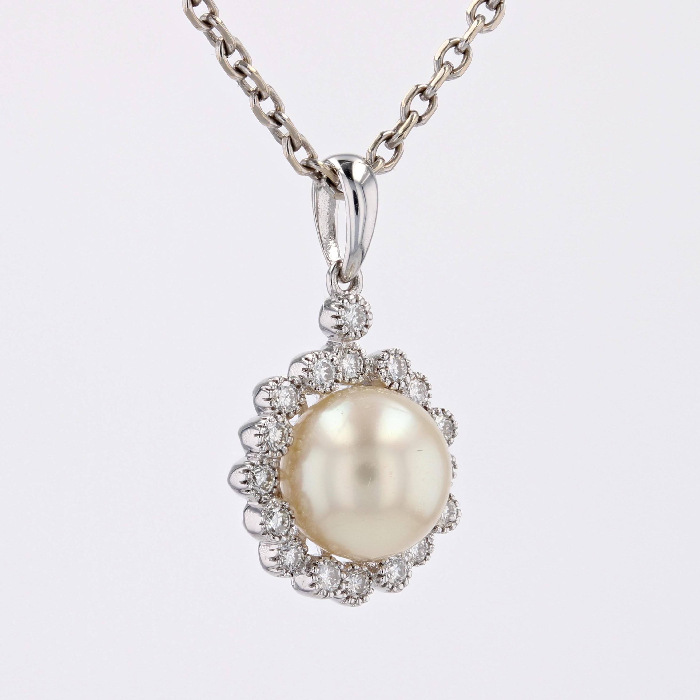 Women's Modern Akoya Cultured Pearl Diamonds 18 Karat White Gold Daisy Pendant For Sale