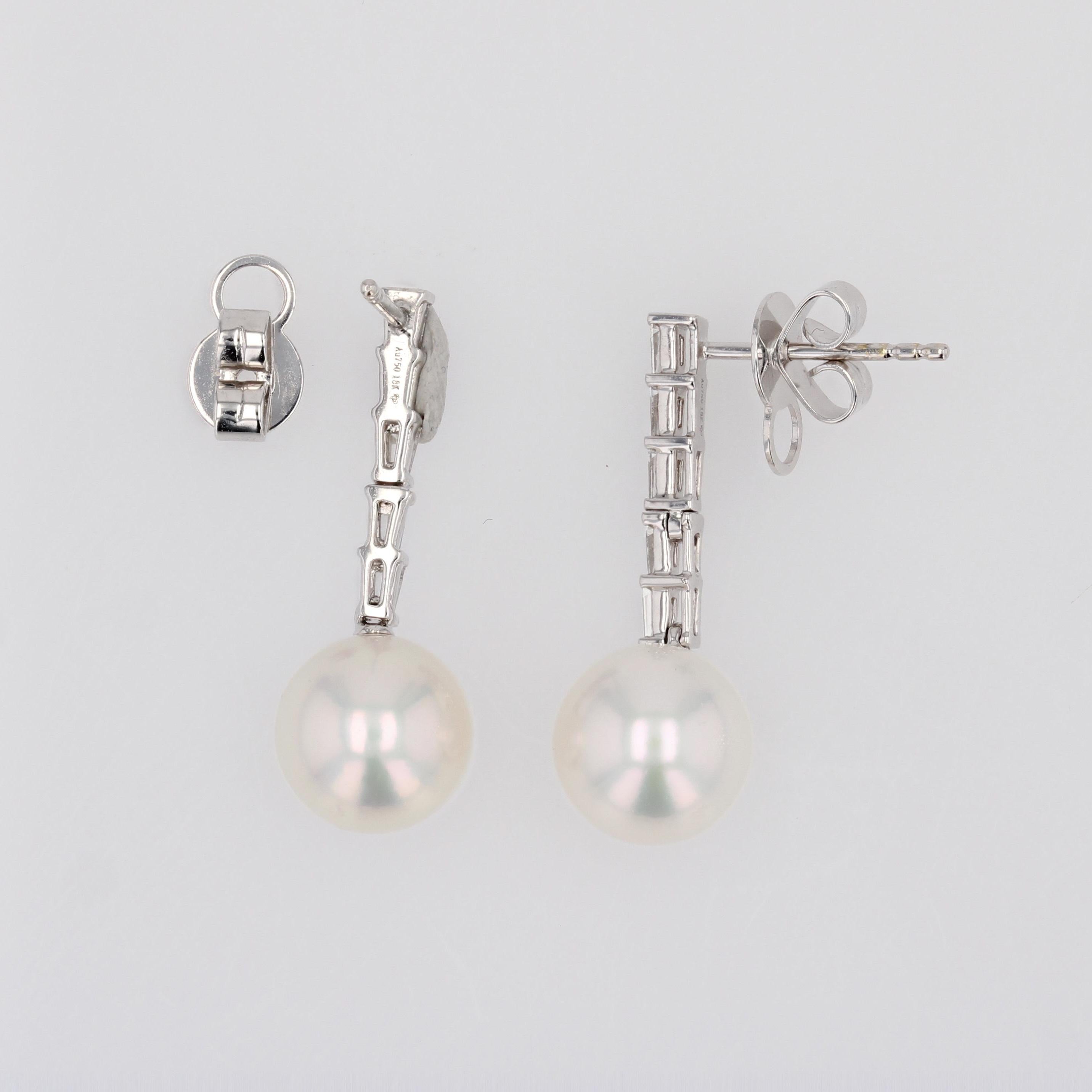 Modern Akoya Cultured Pearl Diamonds 18 Karat White Gold Dangle Earrings For Sale 2