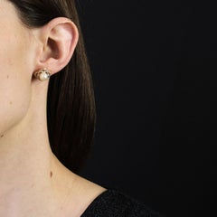 Modern Akoya Cultured Pearl Diamonds 18 Karat Yellow Gold Openwork Stud Earrings