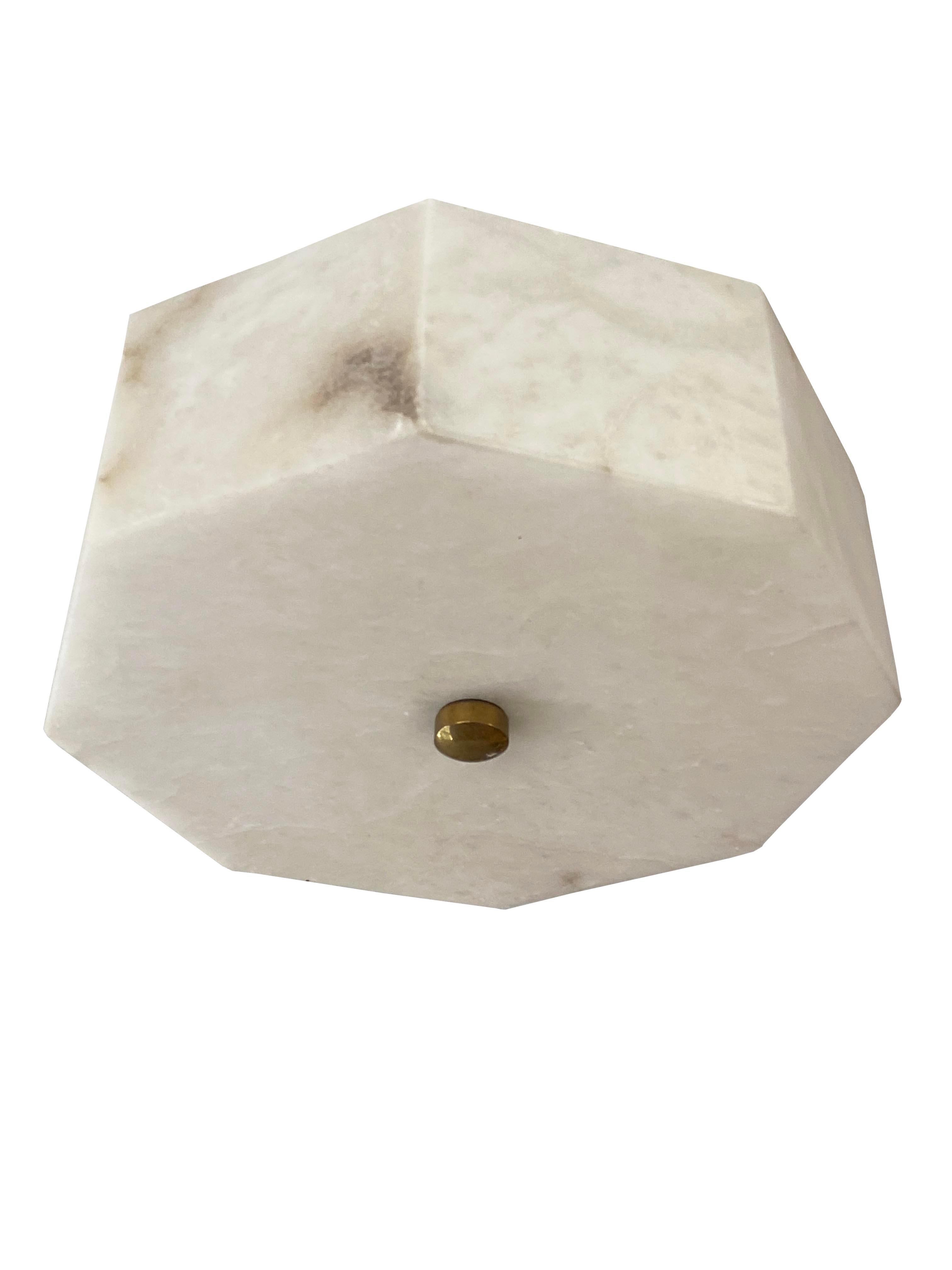 Contemporary Modern Alabaster & Brass Flush Mount Ceiling Light For Sale