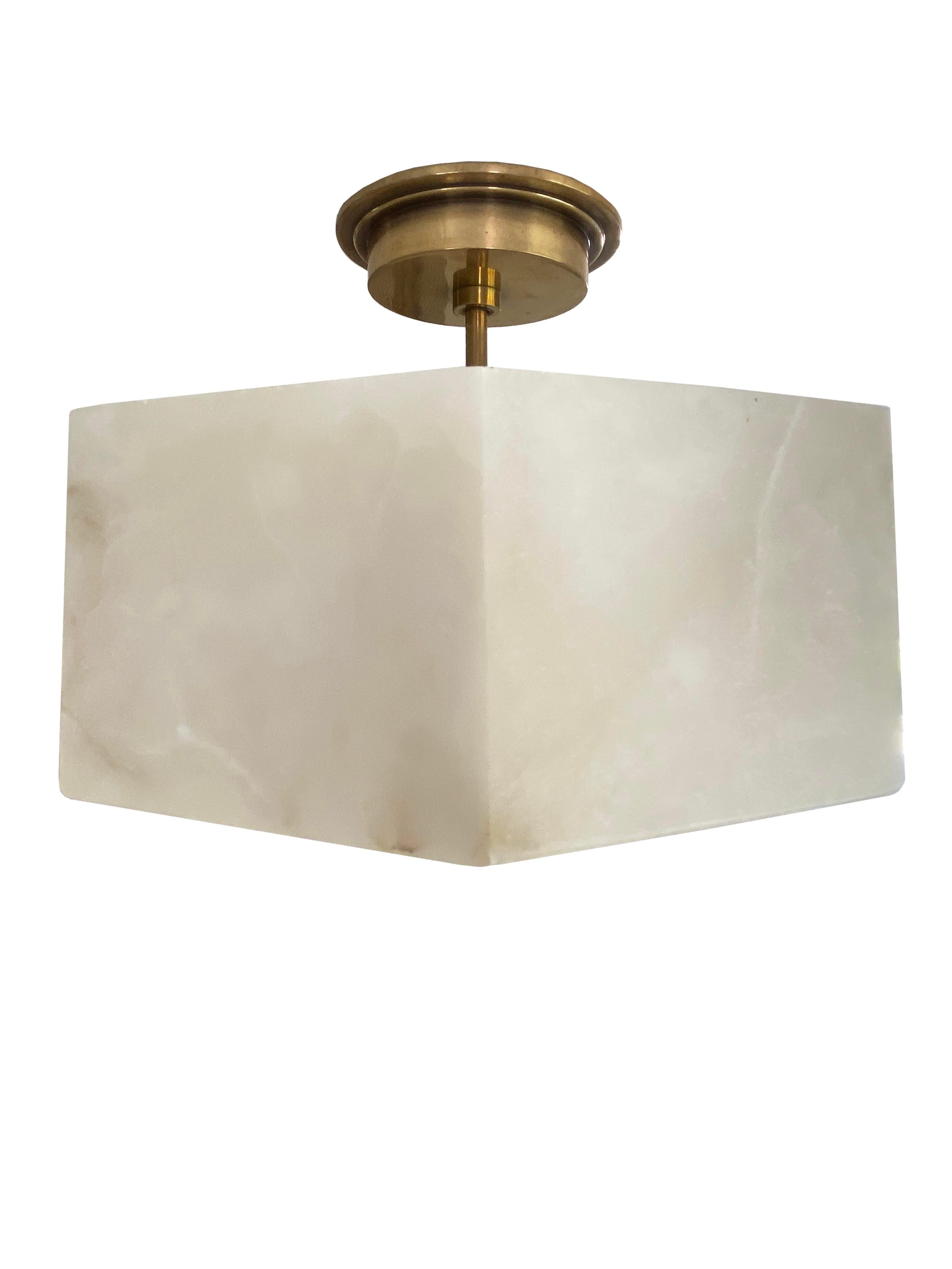 Modern Alabaster & Brass Flush Mount Ceiling Light For Sale 1