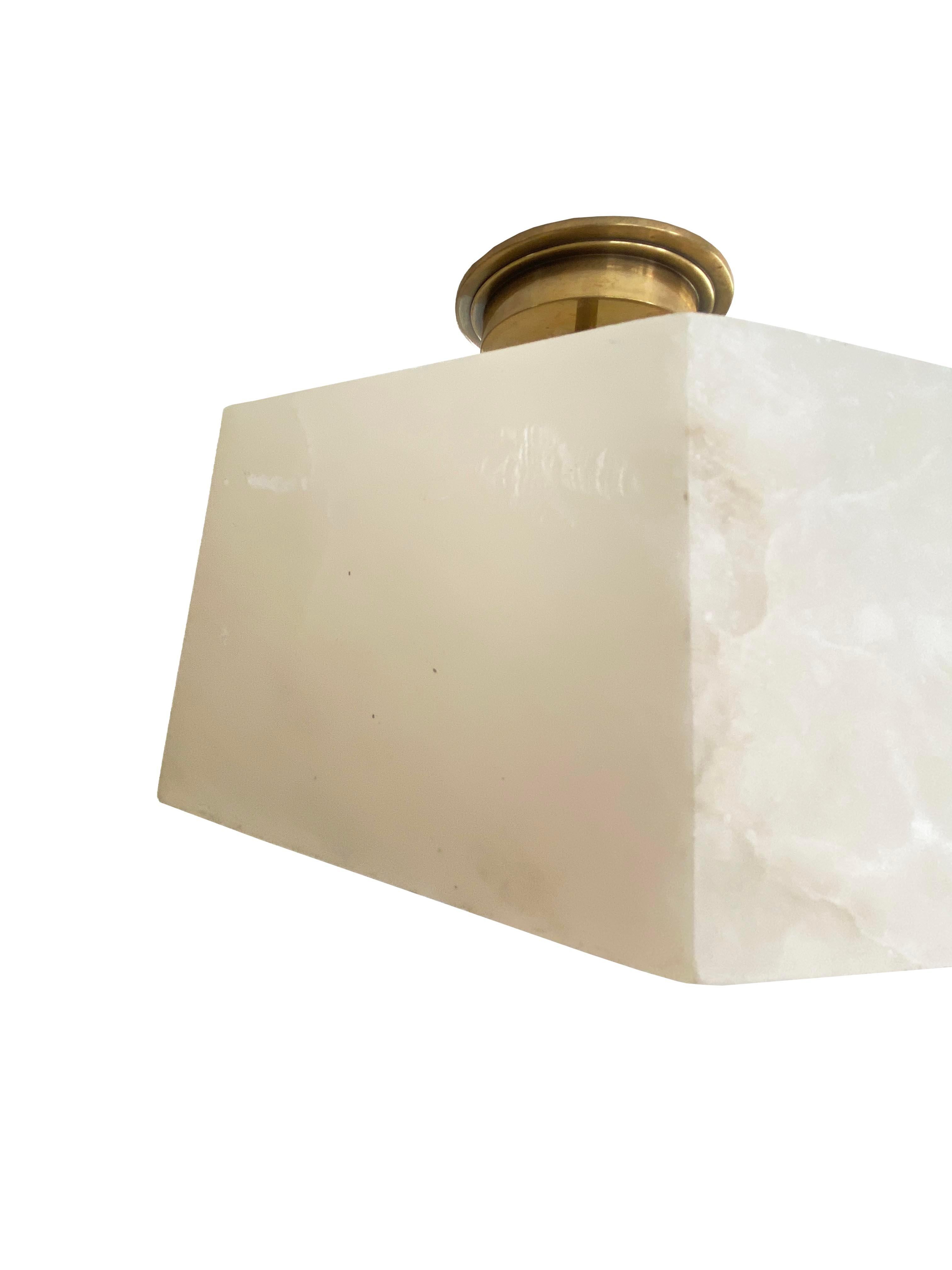 Modern Alabaster & Brass Flush Mount Ceiling Light For Sale 2