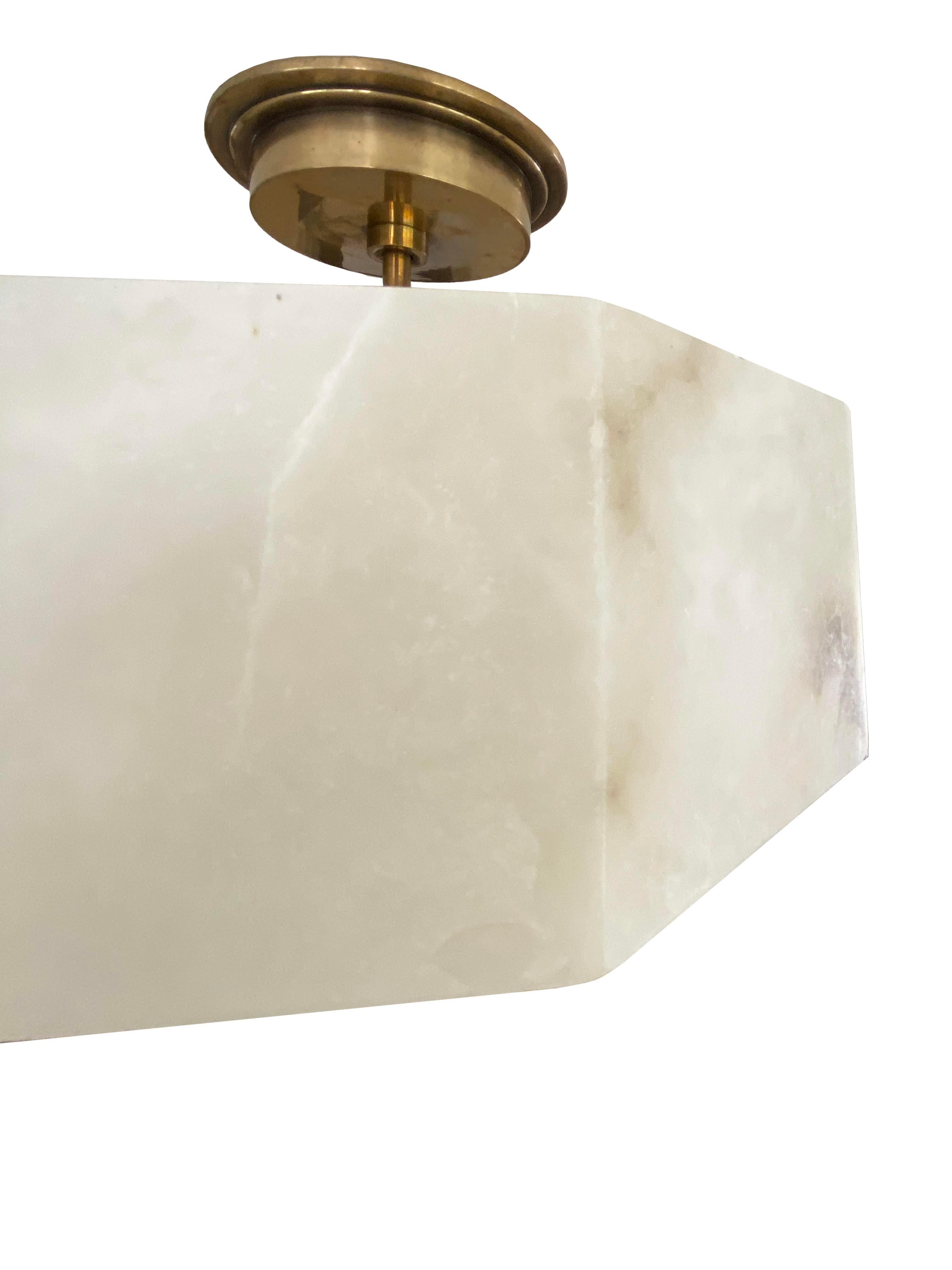 Modern Alabaster & Brass Flush Mount Ceiling Light For Sale 3