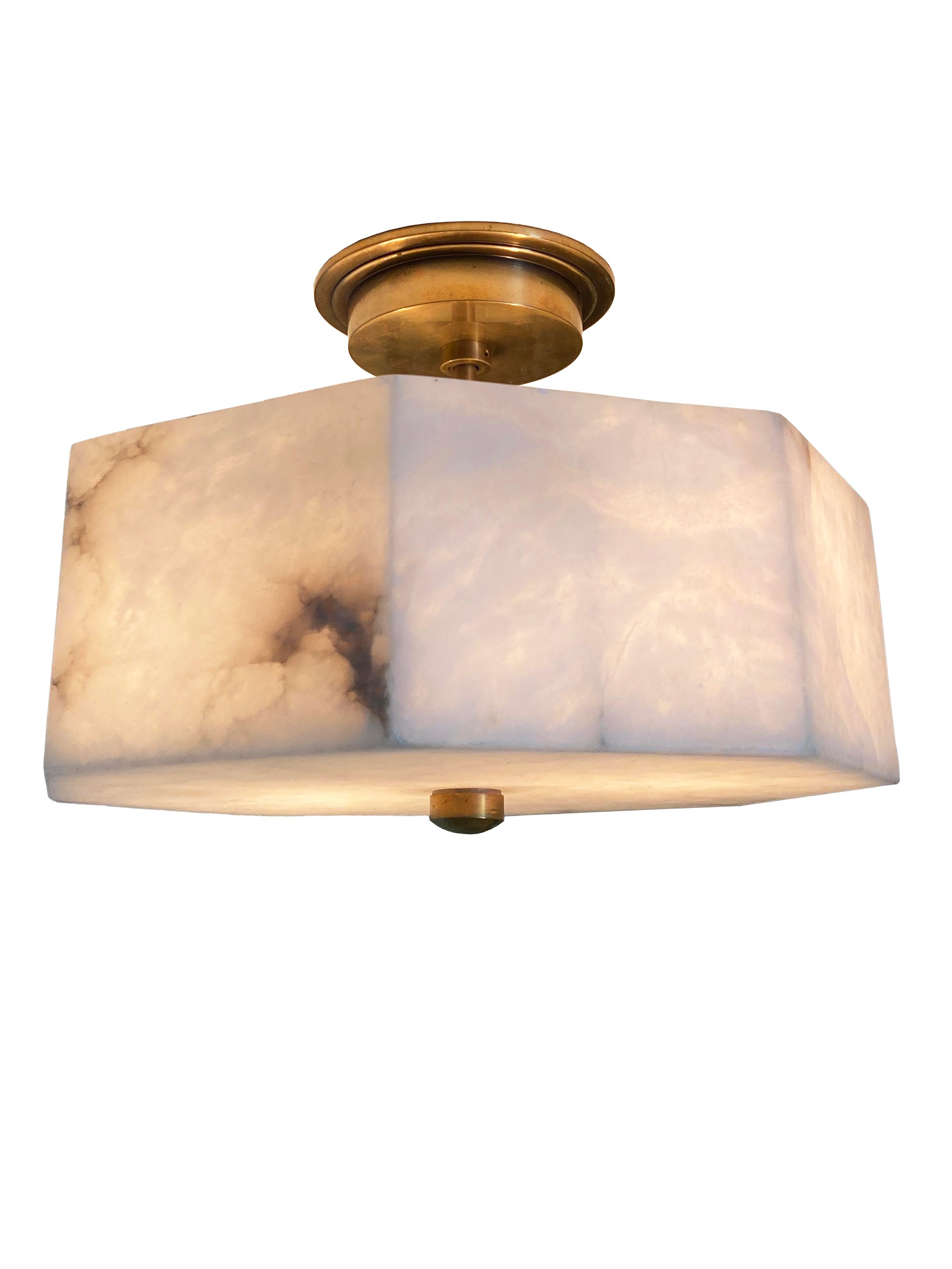Modern Alabaster & Brass Flush Mount Ceiling Light For Sale 4