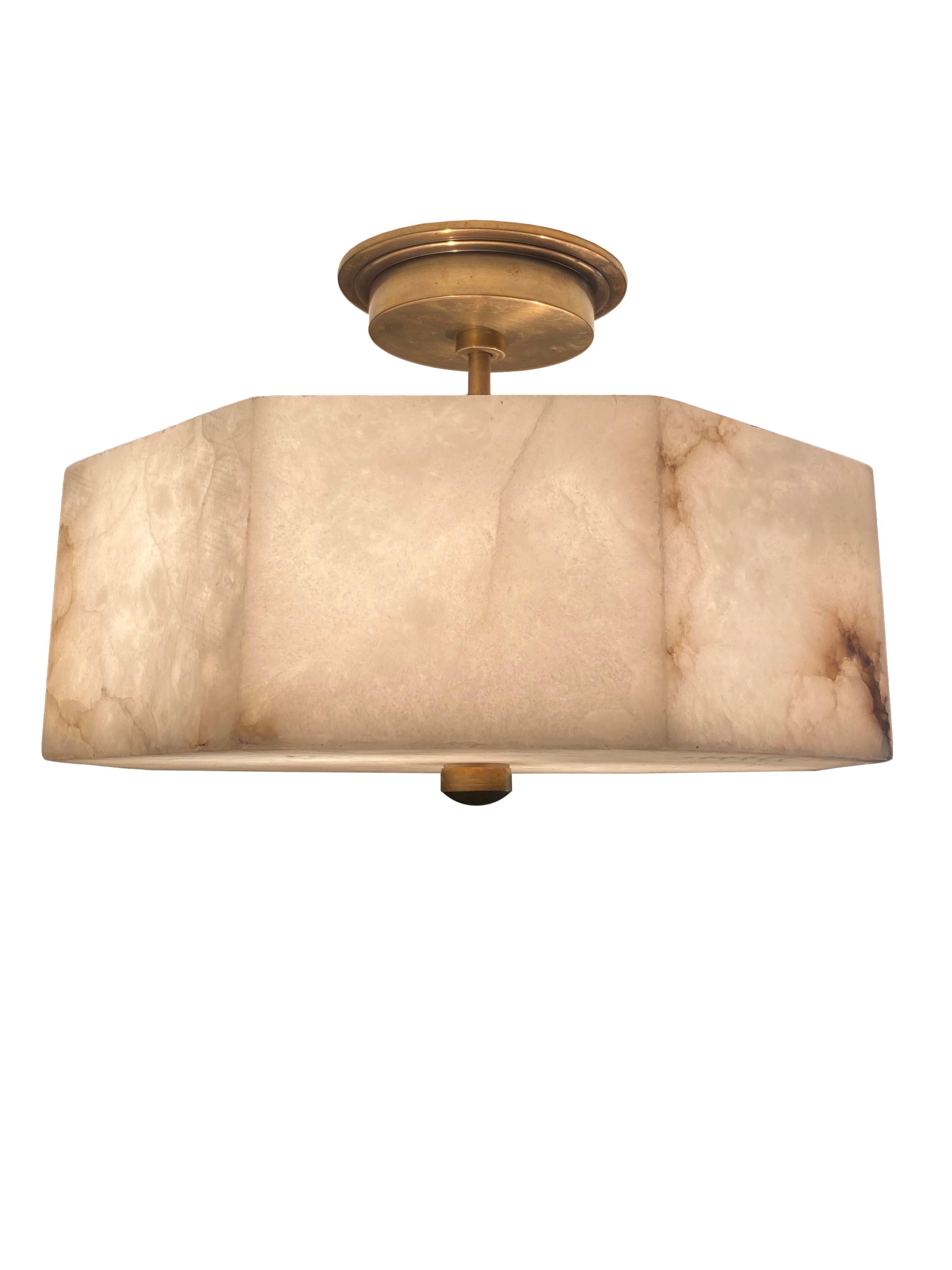 Modern Alabaster & Brass Flush Mount Ceiling Light For Sale 5