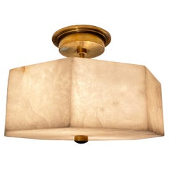Modern Alabaster & Brass Flush Mount Ceiling Light