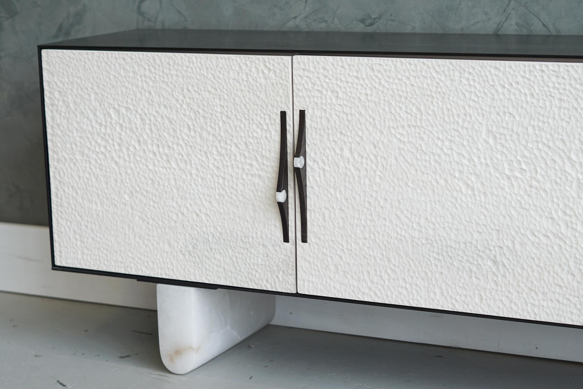 American Modern Swell Credenza in Steel, Alabaster & Bleached Maple by Swell Studio For Sale