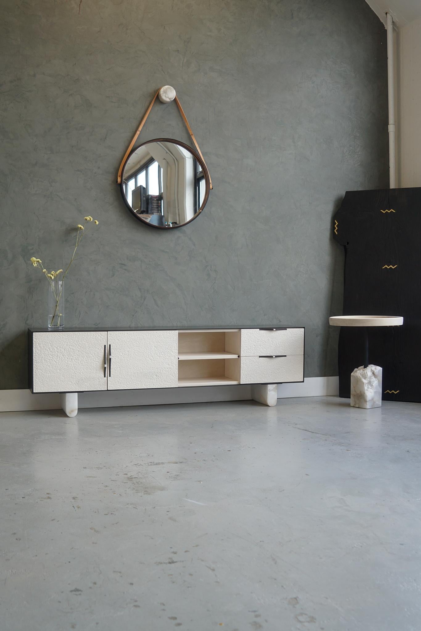 Contemporary Modern Swell Credenza in Steel, Alabaster & Bleached Maple by Swell Studio For Sale