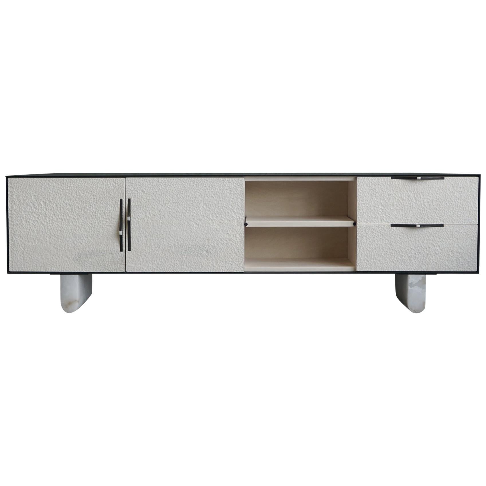 Modern Swell Credenza in Steel, Alabaster & Bleached Maple by Swell Studio For Sale
