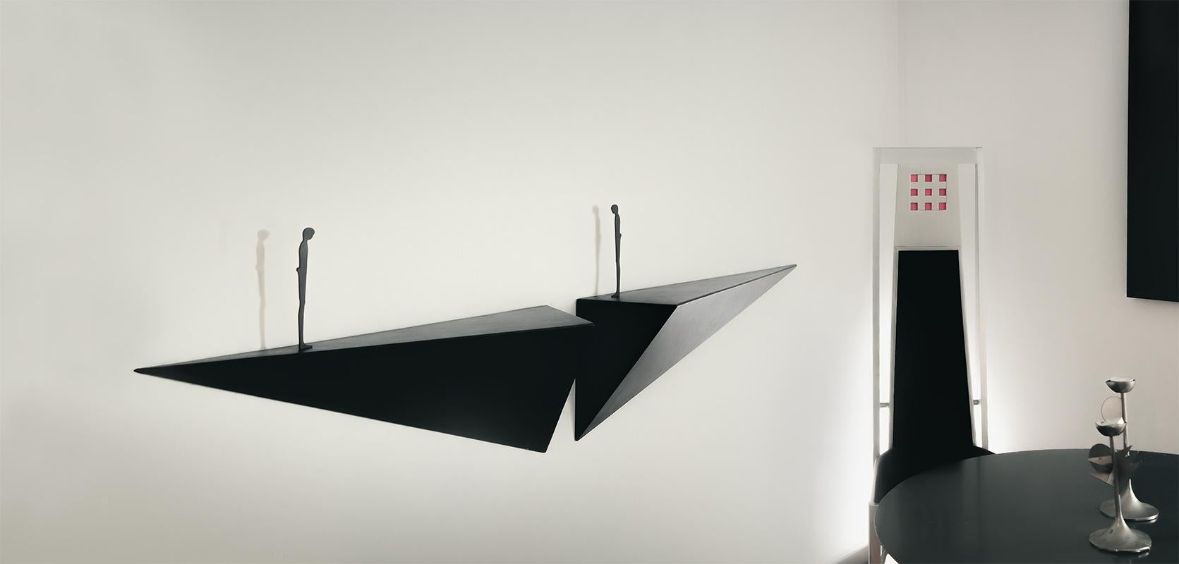 Contemporary Modern Alex Pinna for Dilmos Shelf Suspended Console Patinated Waxed Metal For Sale
