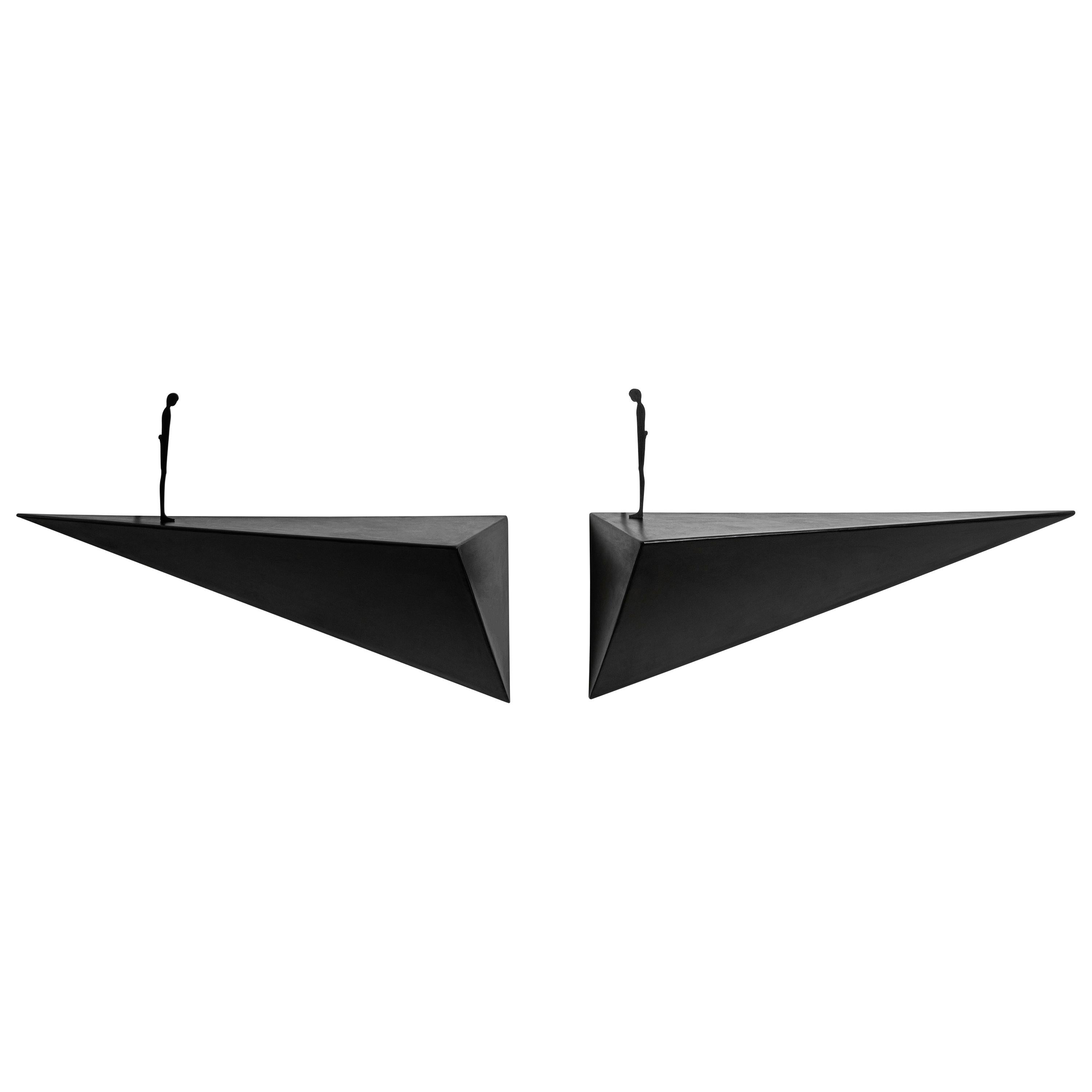 Modern Alex Pinna for Dilmos Shelf Suspended Console Patinated Waxed Metal