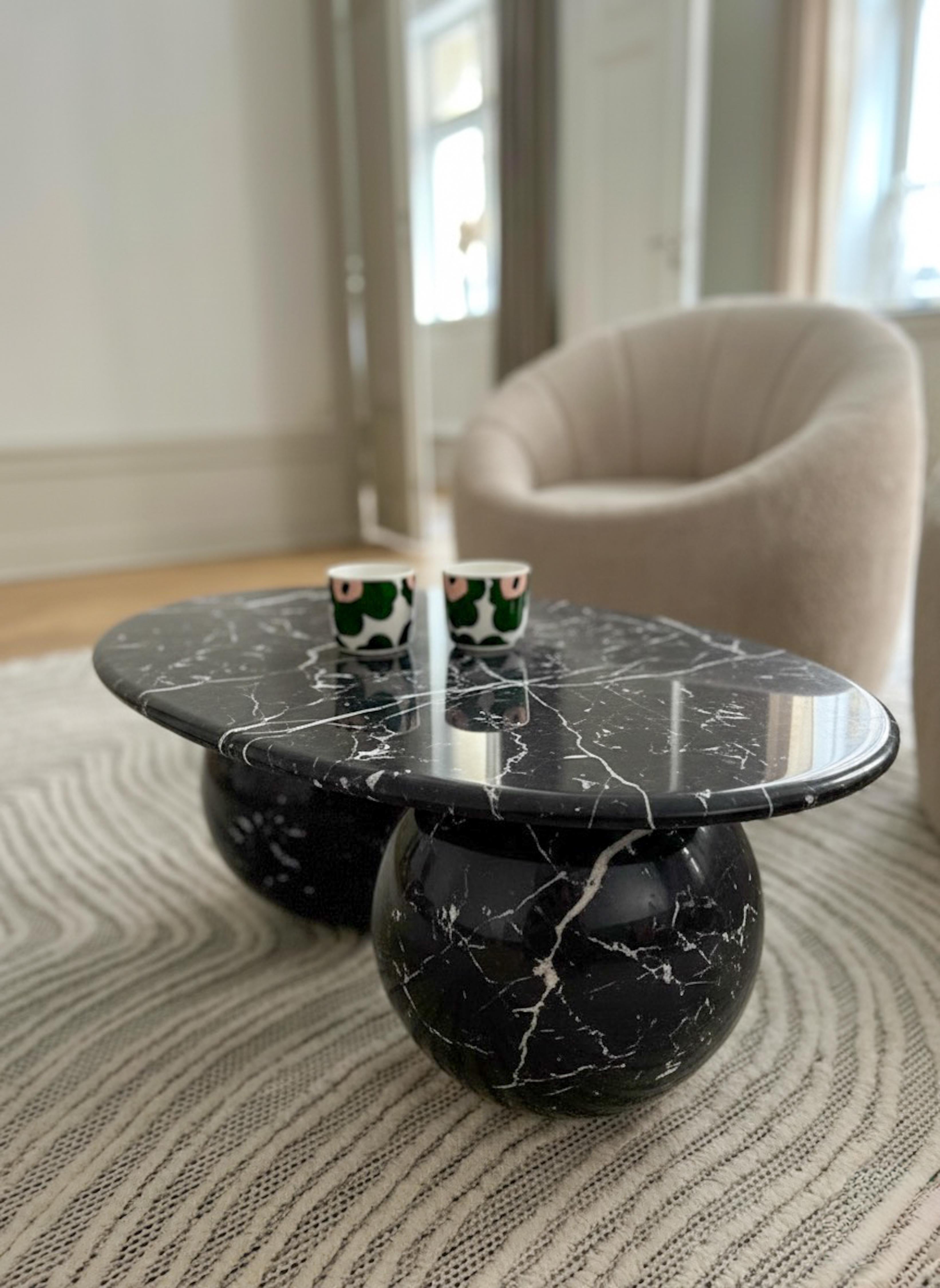 Minimalist Modern Alexander Black Marble Coffee Table - Marble End Table - Side Table For Sale