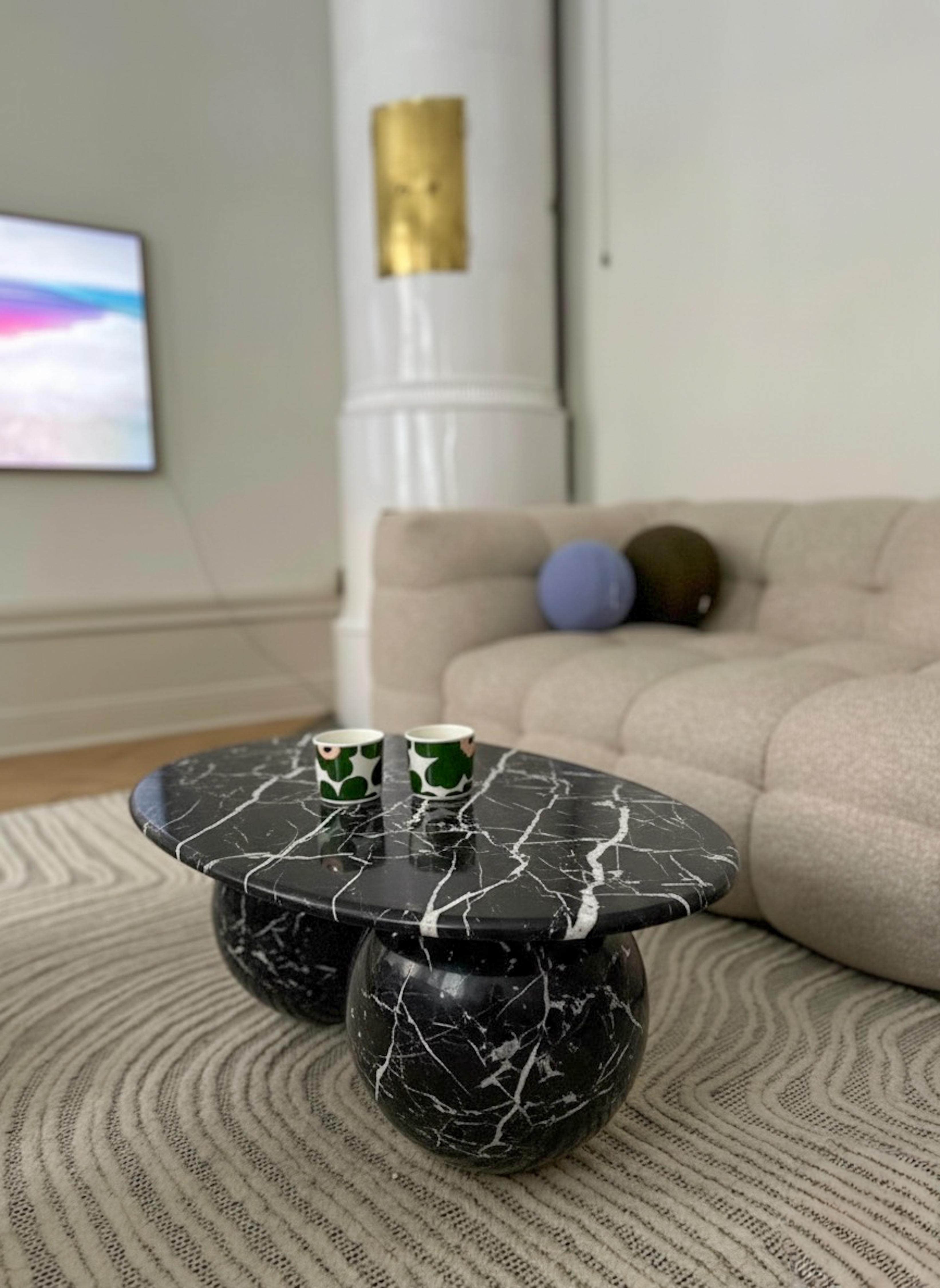 Turkish Modern Alexander Black Marble Coffee Table - Marble End Table - Side Table For Sale