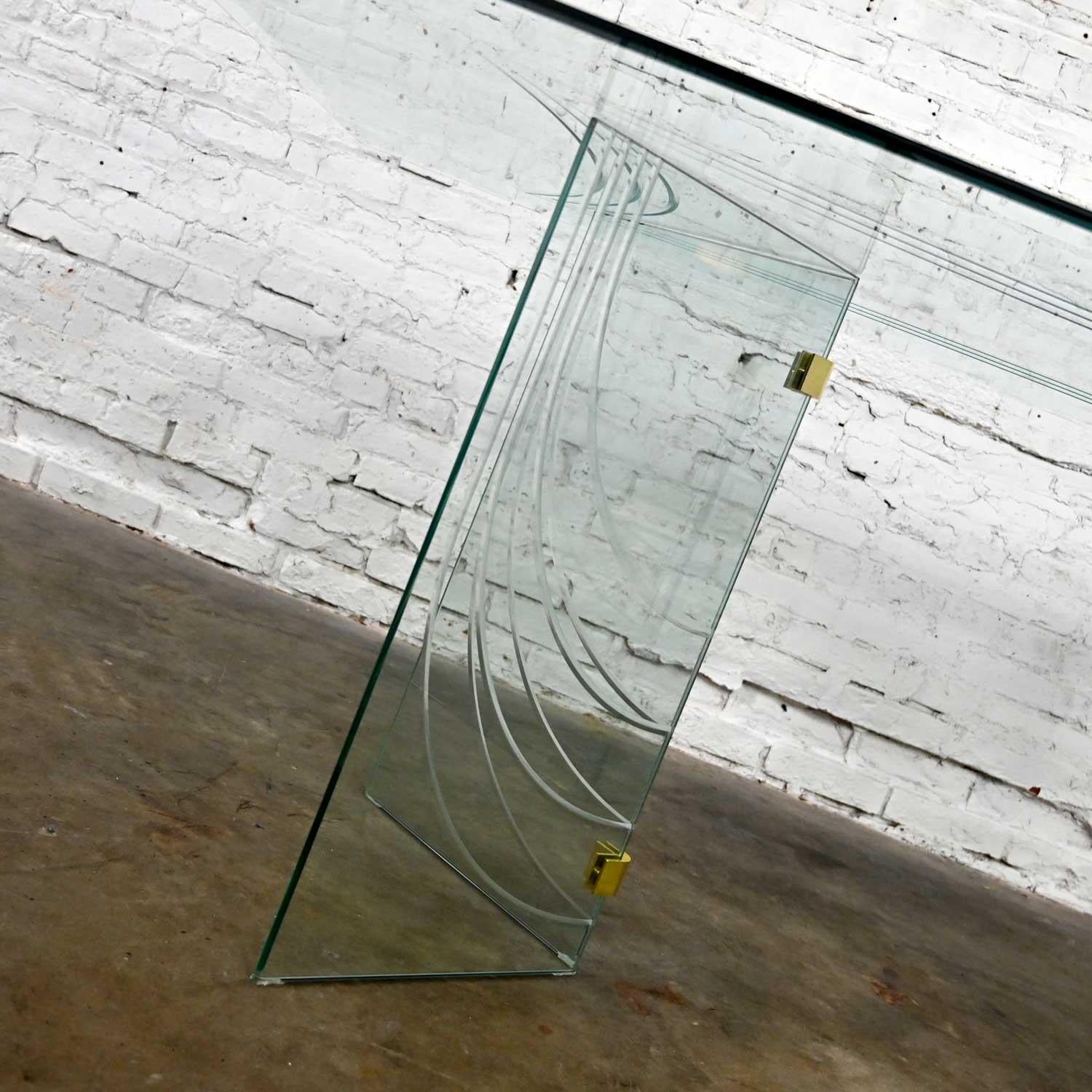 20th Century Modern All Glass Dining Table V Double Pedestal Base Style The Pace Collection For Sale