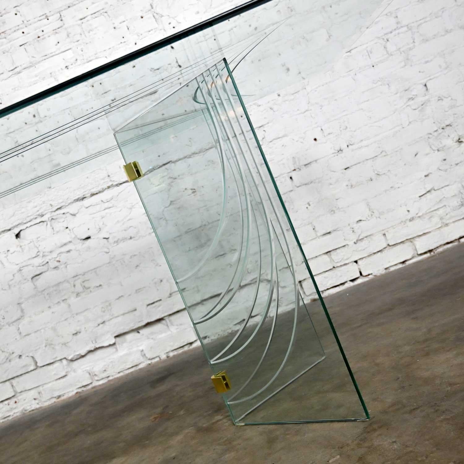 Modern All Glass Dining Table V Double Pedestal Base Style The Pace Collection For Sale 1