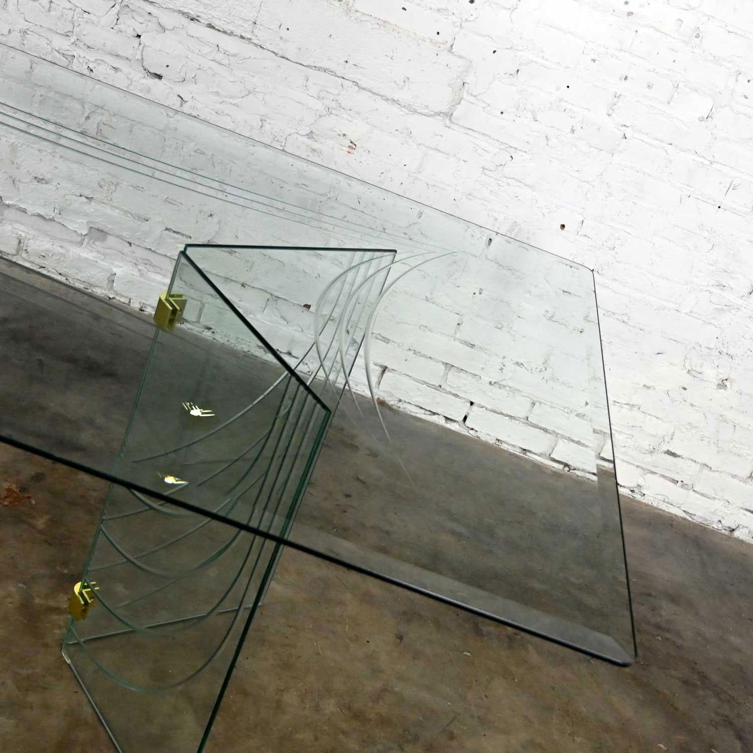 Aluminum Modern All Glass Dining Table V Double Pedestal Base Style The Pace Collection For Sale