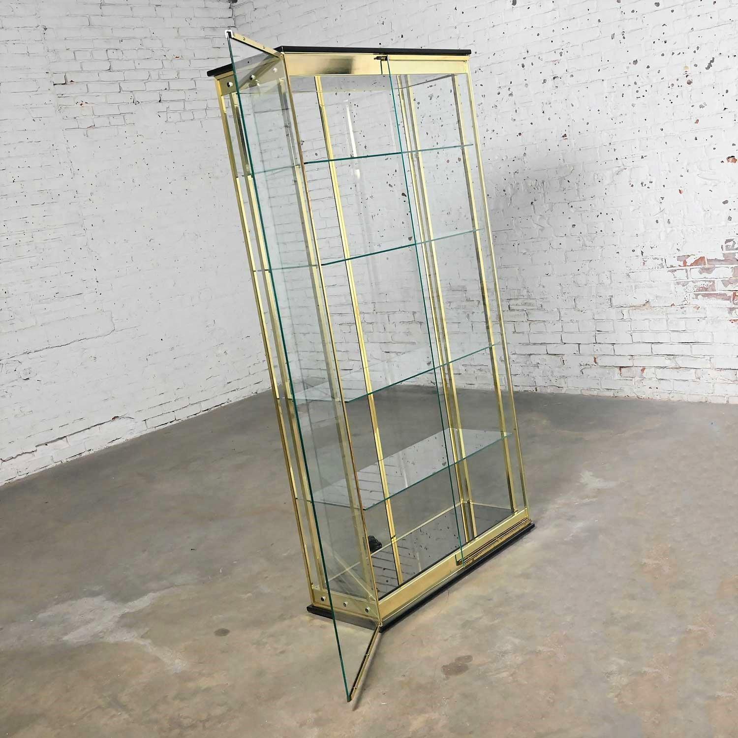 Modern All Glass Lighted Display Cabinet Brass Plated Framework by DIA In Good Condition In Topeka, KS