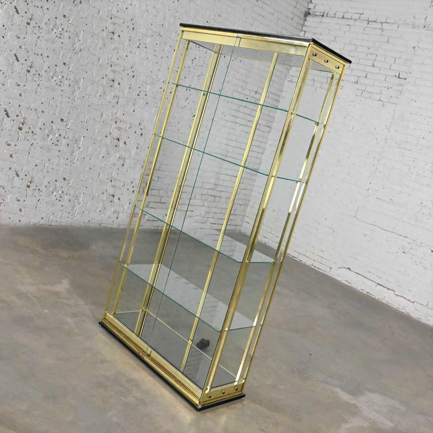 Modern All Glass Lighted Display Cabinet Brass Plated Framework by DIA 1