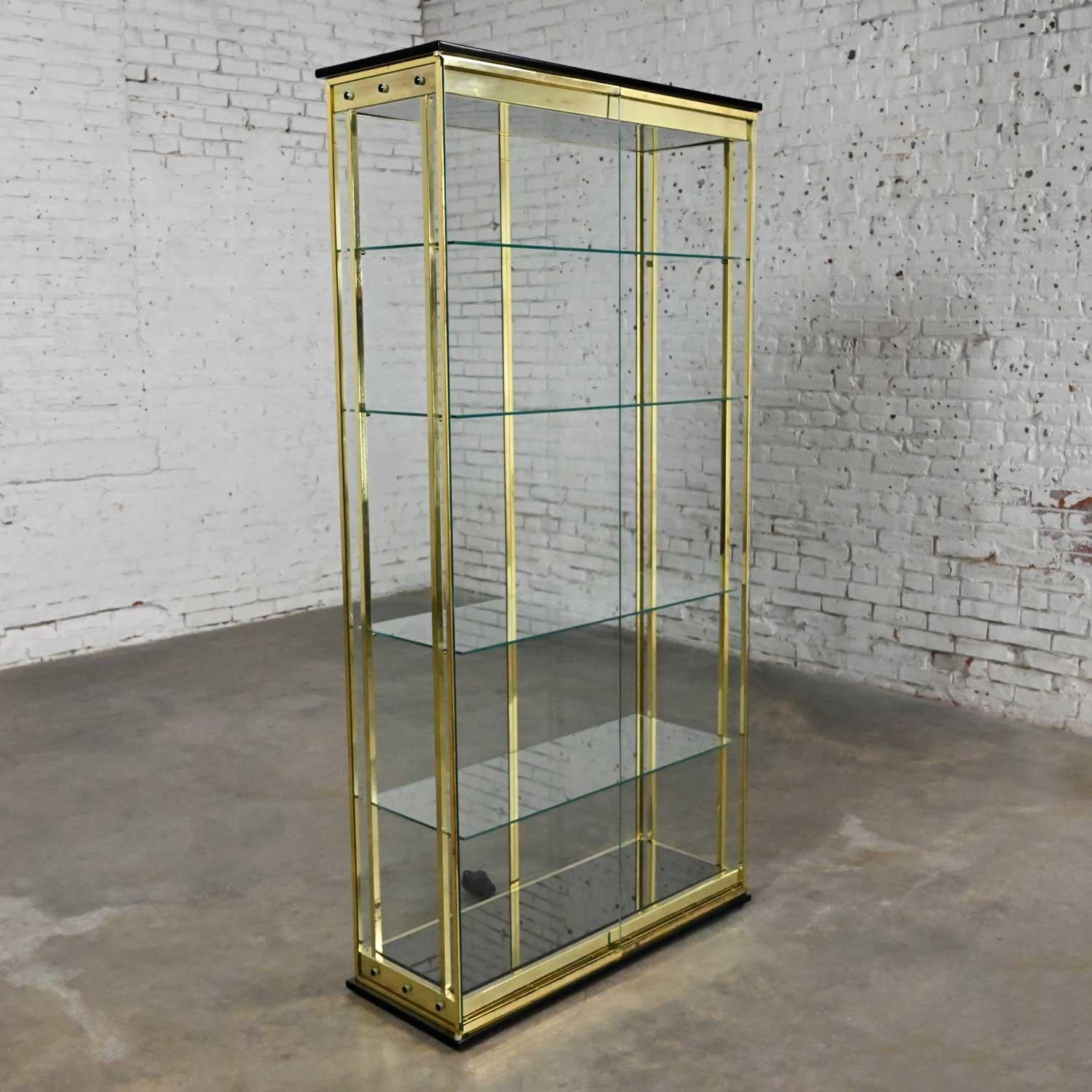 Modern All Glass Lighted Display Cabinet Brass Plated Framework by DIA 2