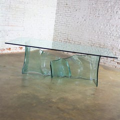 Modern All Glass Sculptural Dining Table w/Asymmetric Undulating Pedestal Base