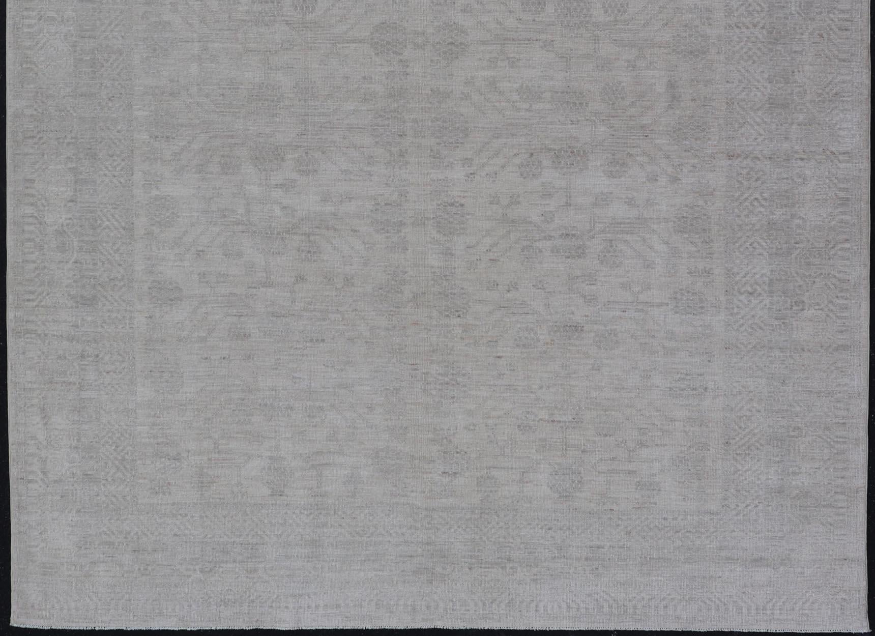 Modern All-Over Floral Khotan with Light Gray Background And Neutral Colors  For Sale 1