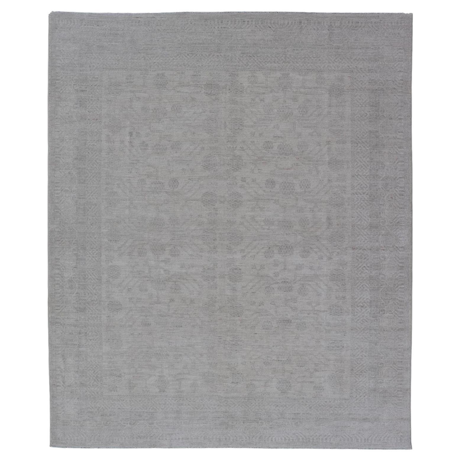 Modern All-Over Floral Khotan with Light Gray Background And Neutral Colors 