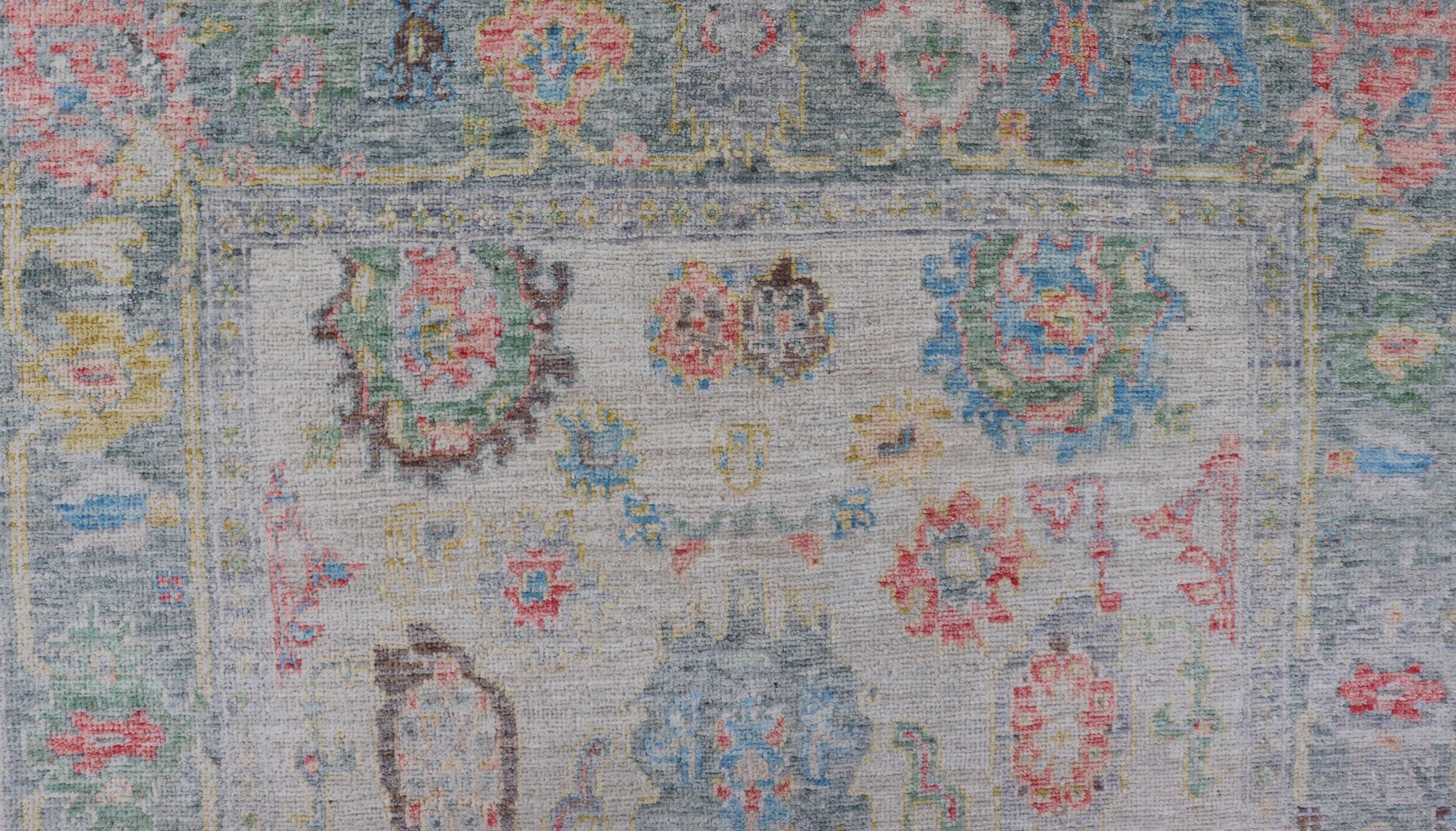 Afghan Modern All-Over Floral Oushak with Muted Background and Accent Colors For Sale