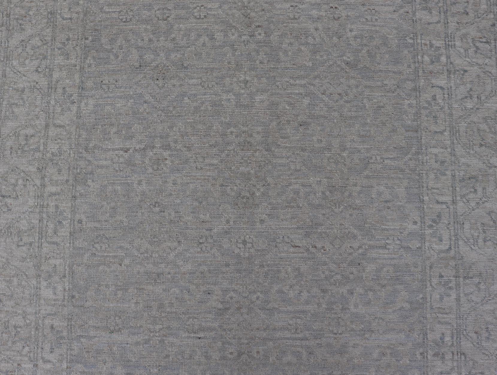 Afghan Modern All-Over Oushak Gallery with Light Gray Background And Neutral Colors  For Sale
