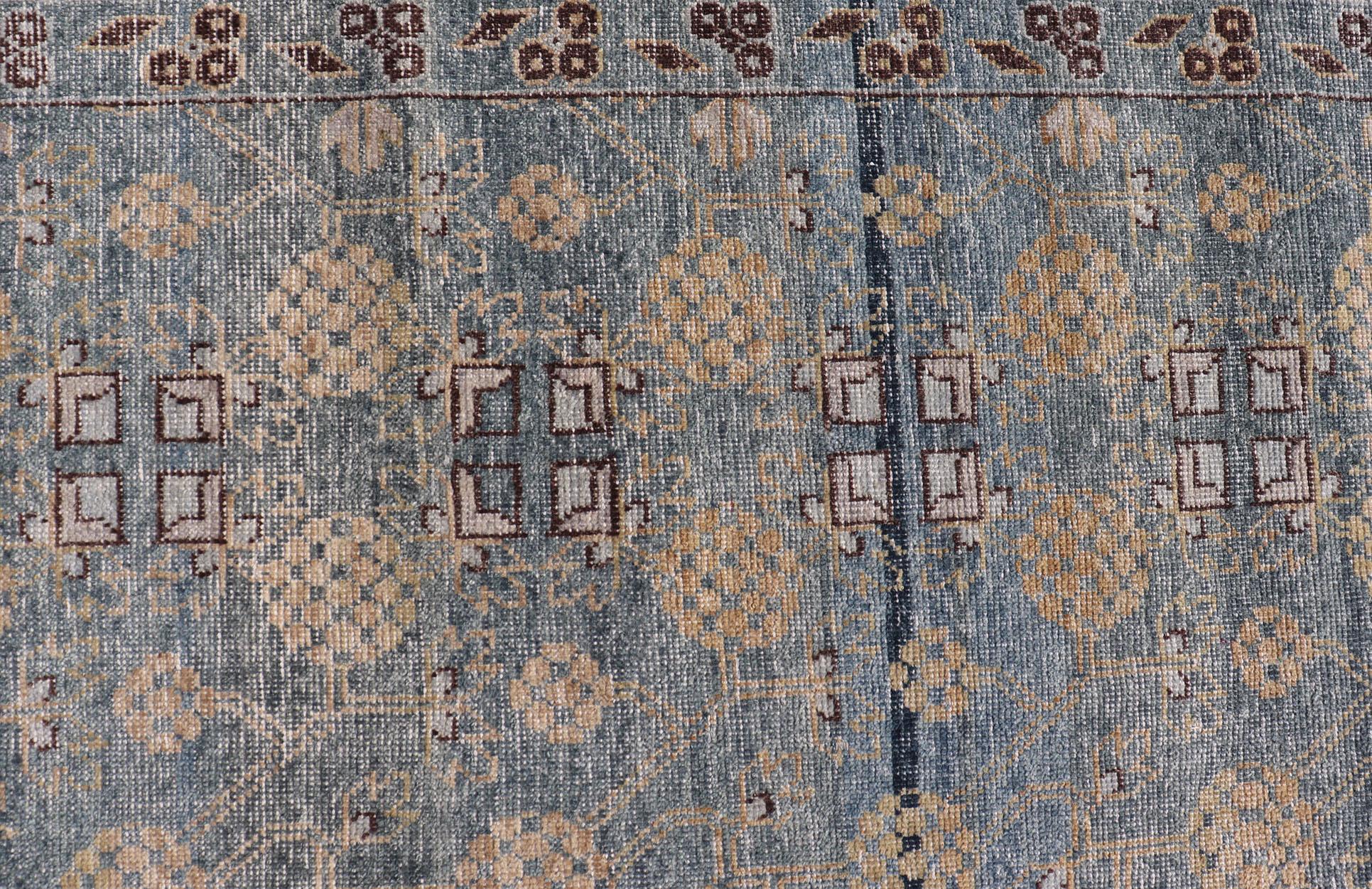 Modern All-Over Tribal Motif Khotan Area Rug in Dark Blues, Brown and Cream In New Condition For Sale In Atlanta, GA