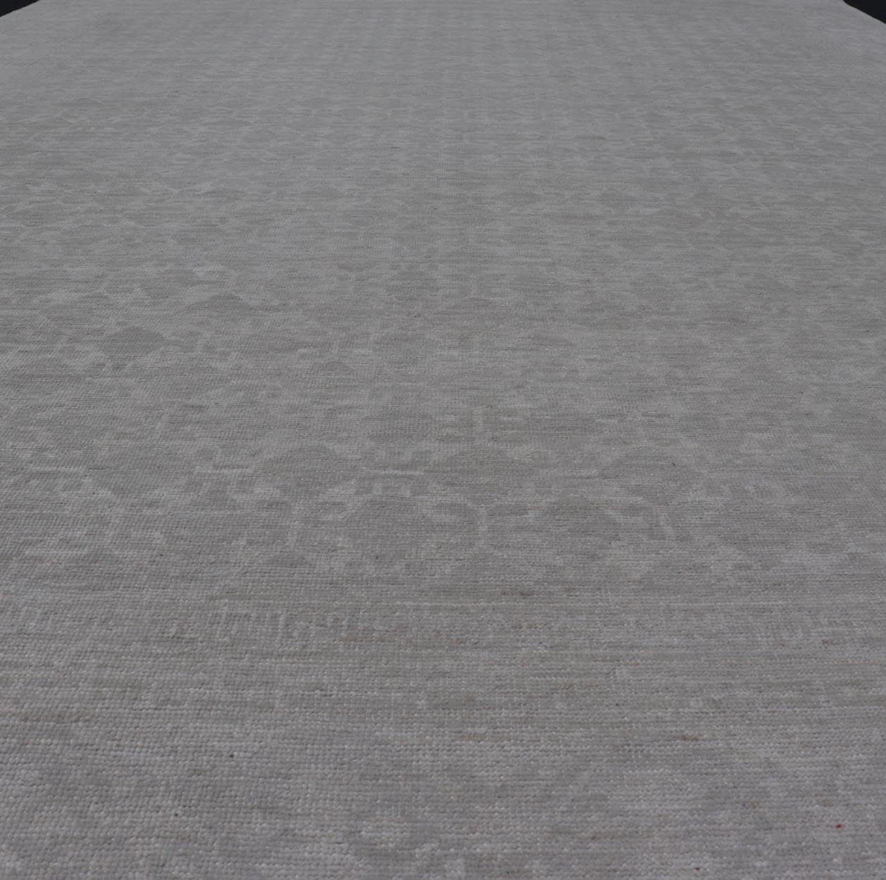 Hand-Knotted Modern All-Over Tribal Motif Khotan Area Rug in Muted Gray and Cream Tones For Sale