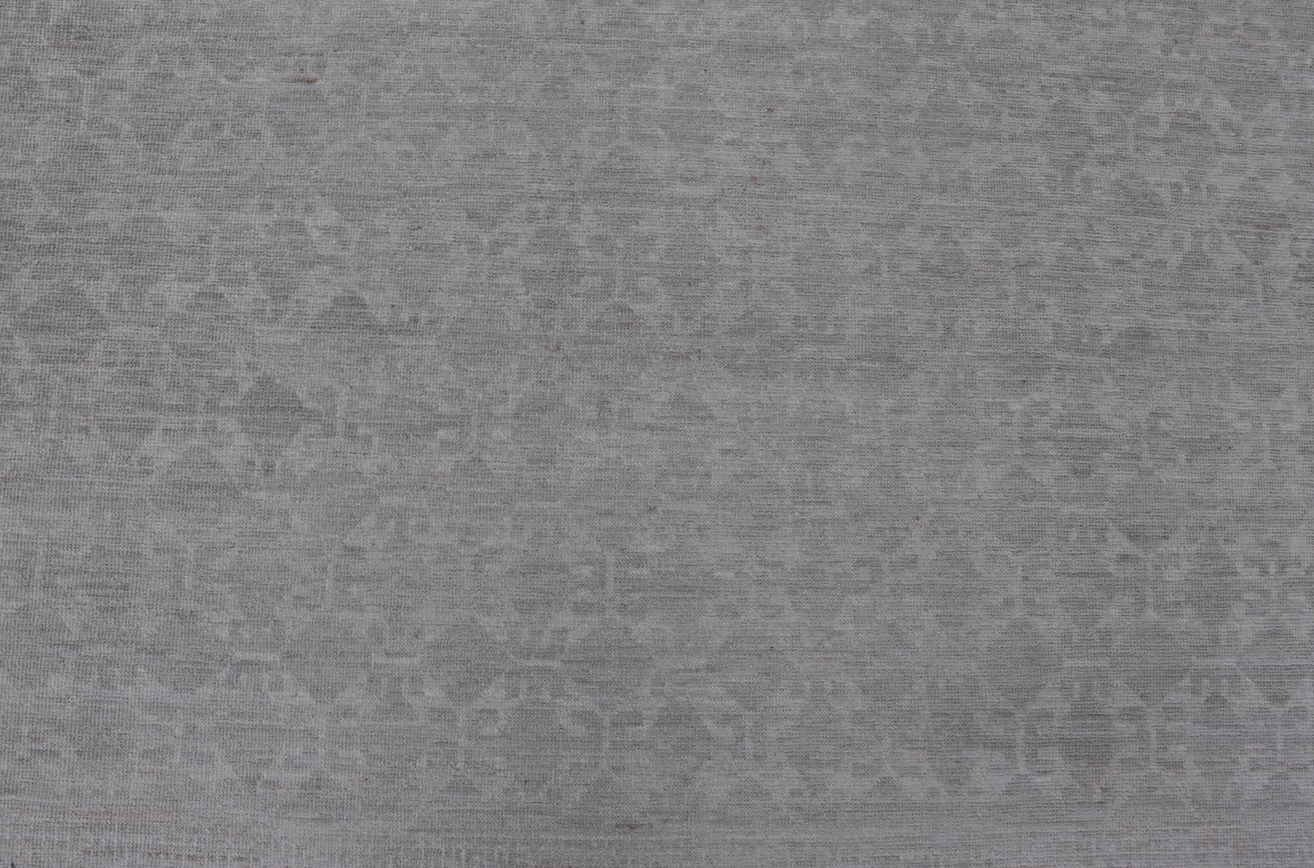 Modern All-Over Tribal Motif Khotan Area Rug in Muted Gray and Cream Tones For Sale 2