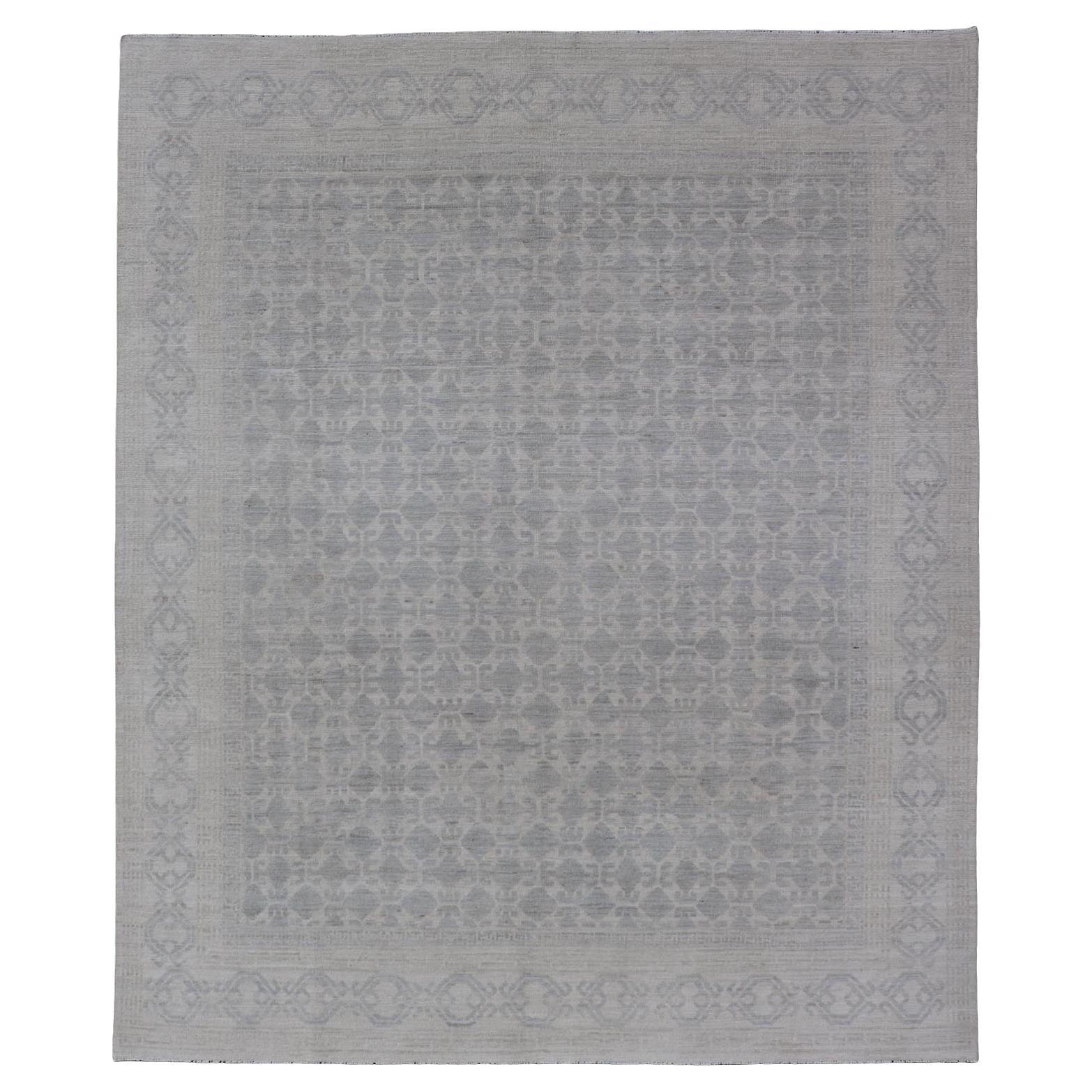 Modern All-Over Tribal Motif Khotan Area Rug in Muted Gray's and Cream