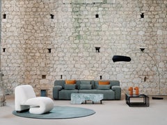 Modern Almourol Leather Sofa, Olive Green, Handmade in Portugal by Greenapple