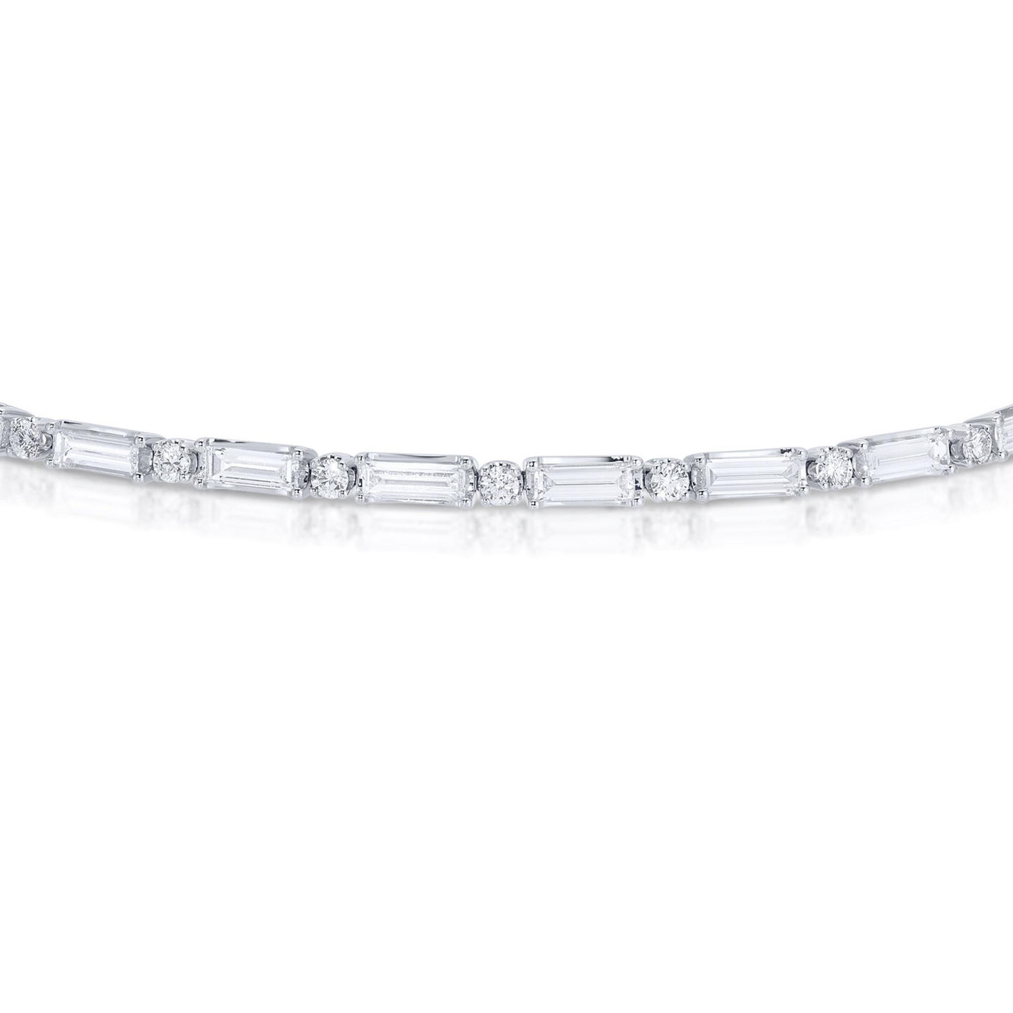 Contemporary Modern Alternating Diamond Tennis Bracelet 2.9 Carats Total 18K White Gold For Sale