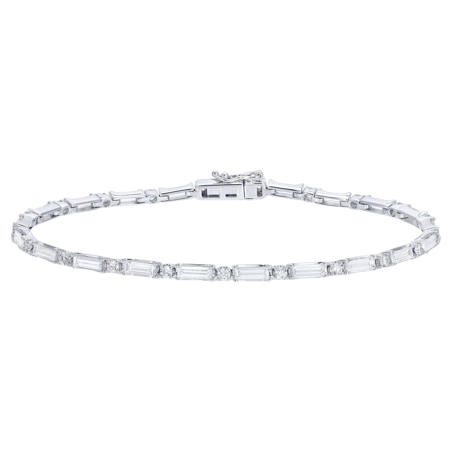 Bracelet tennis moderne alternant diamants 2,9 carats au total en or blanc 18 carats