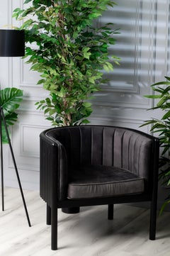 Modern Alton Armchair in Black Wood and Grey Material