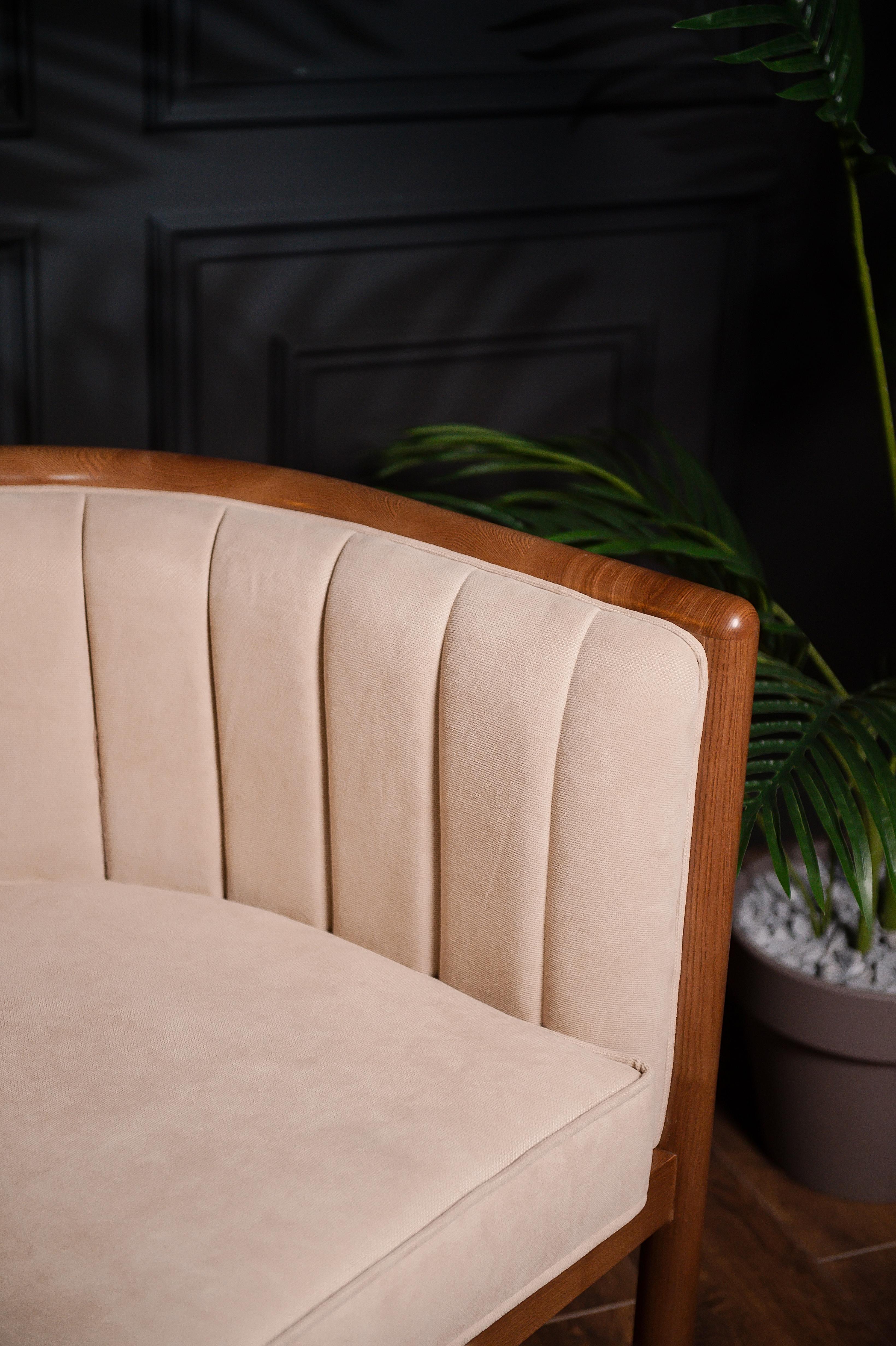 Modern Alton Wood Beige Armchair For Sale 5