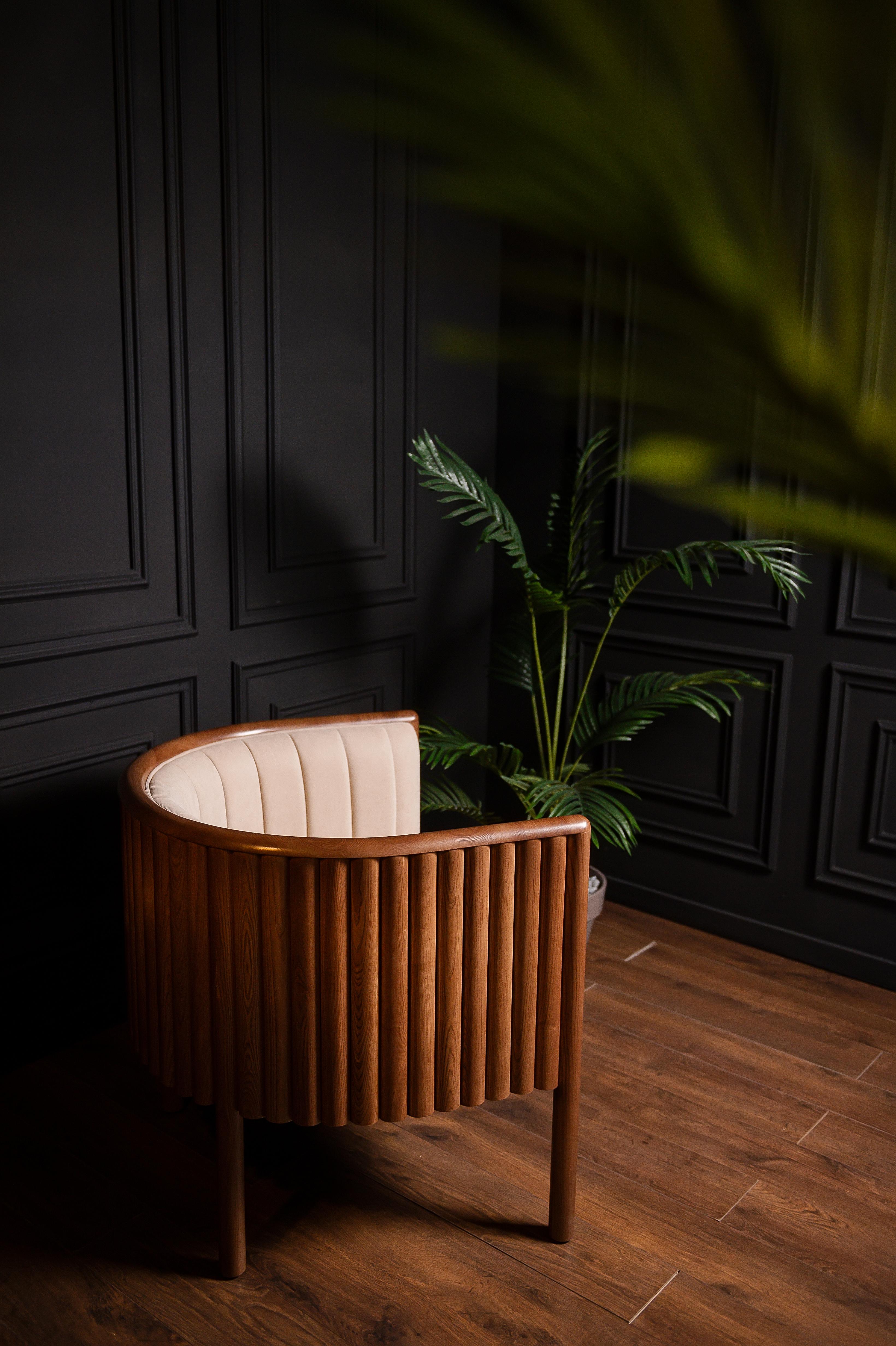 Modern Alton Wood Beige Armchair For Sale 8