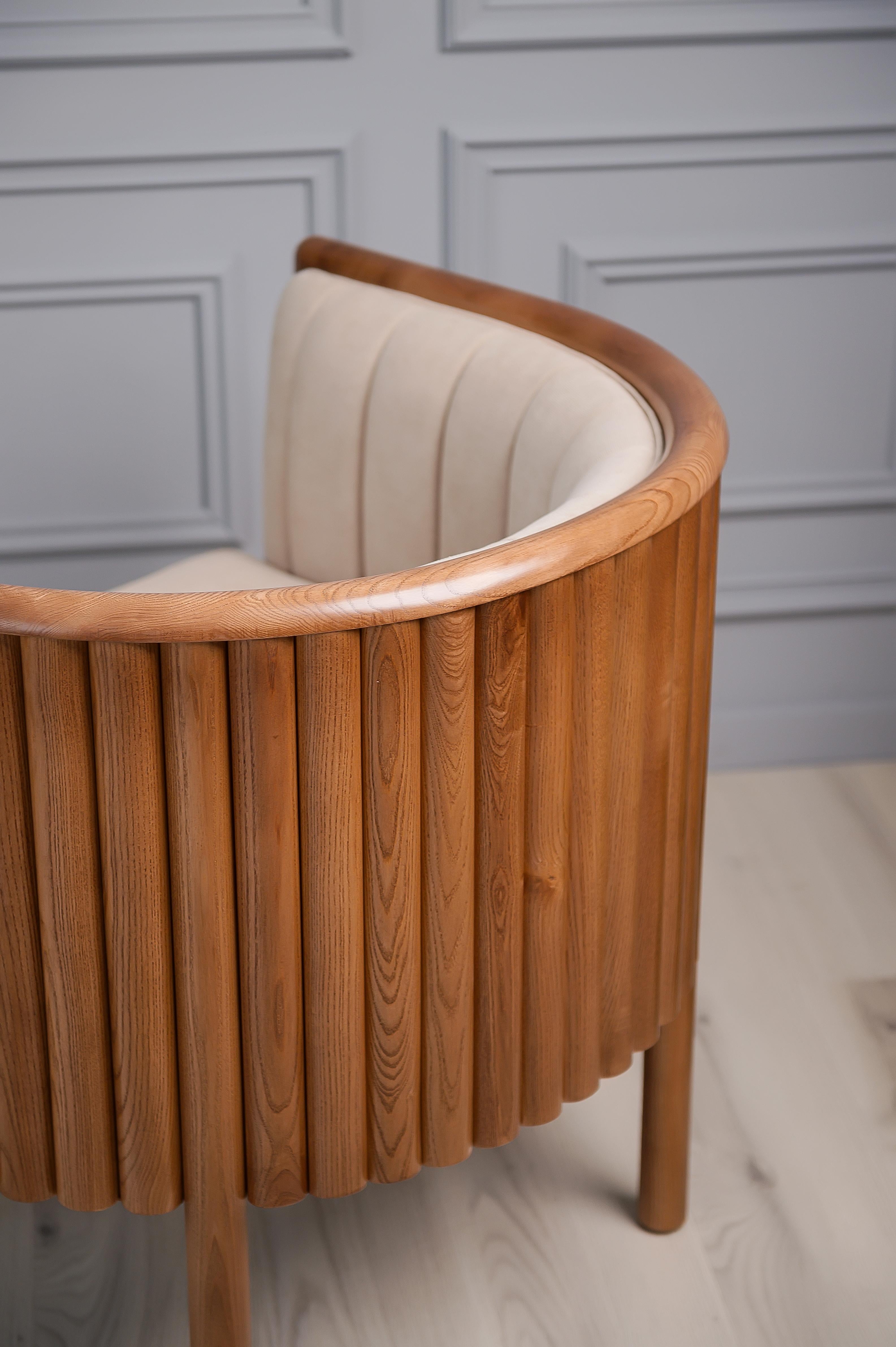 Organic Material Modern Alton Wood Beige Armchair For Sale