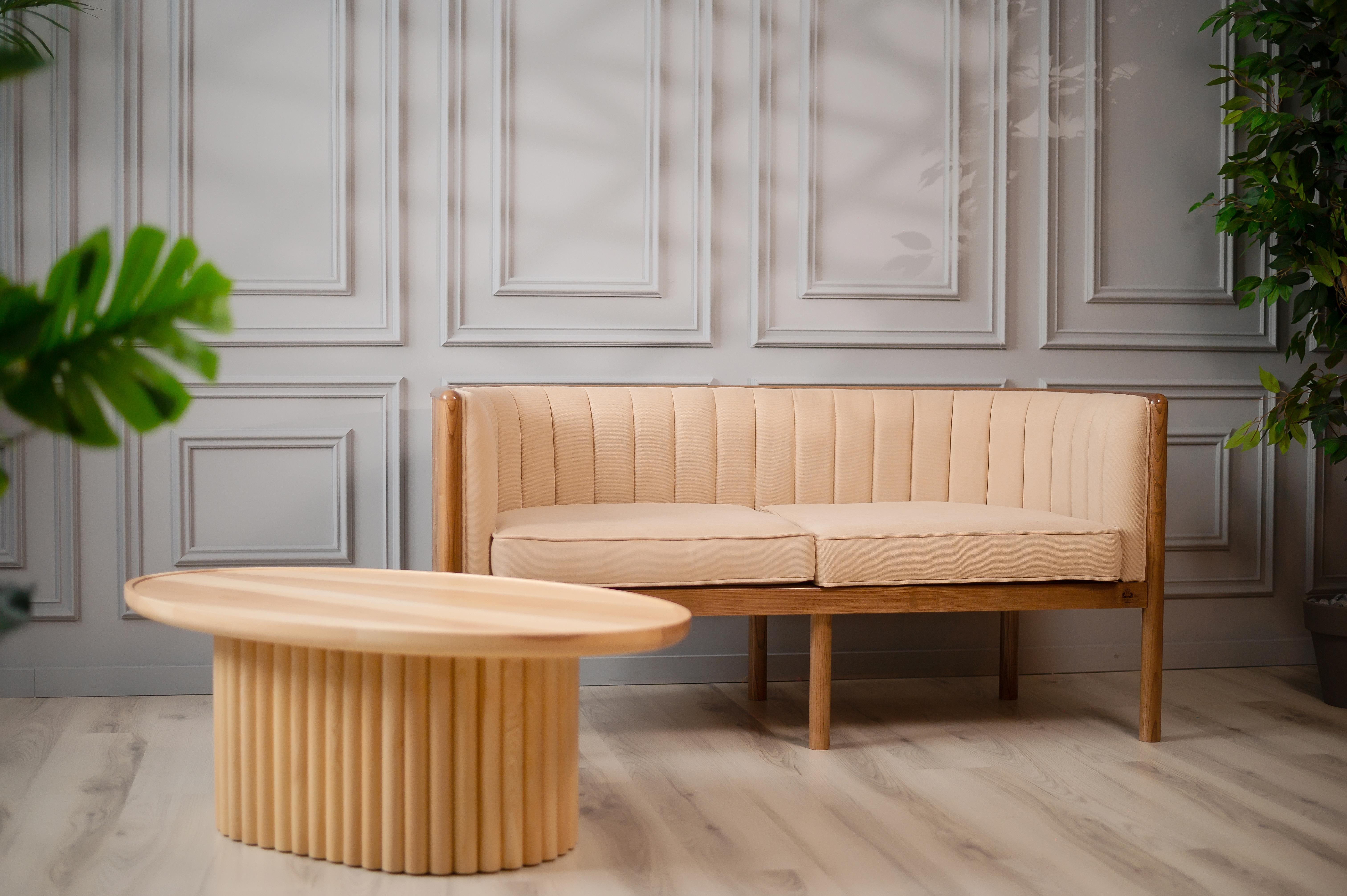 Contemporary Modern Alton Wood Beige Armchair For Sale