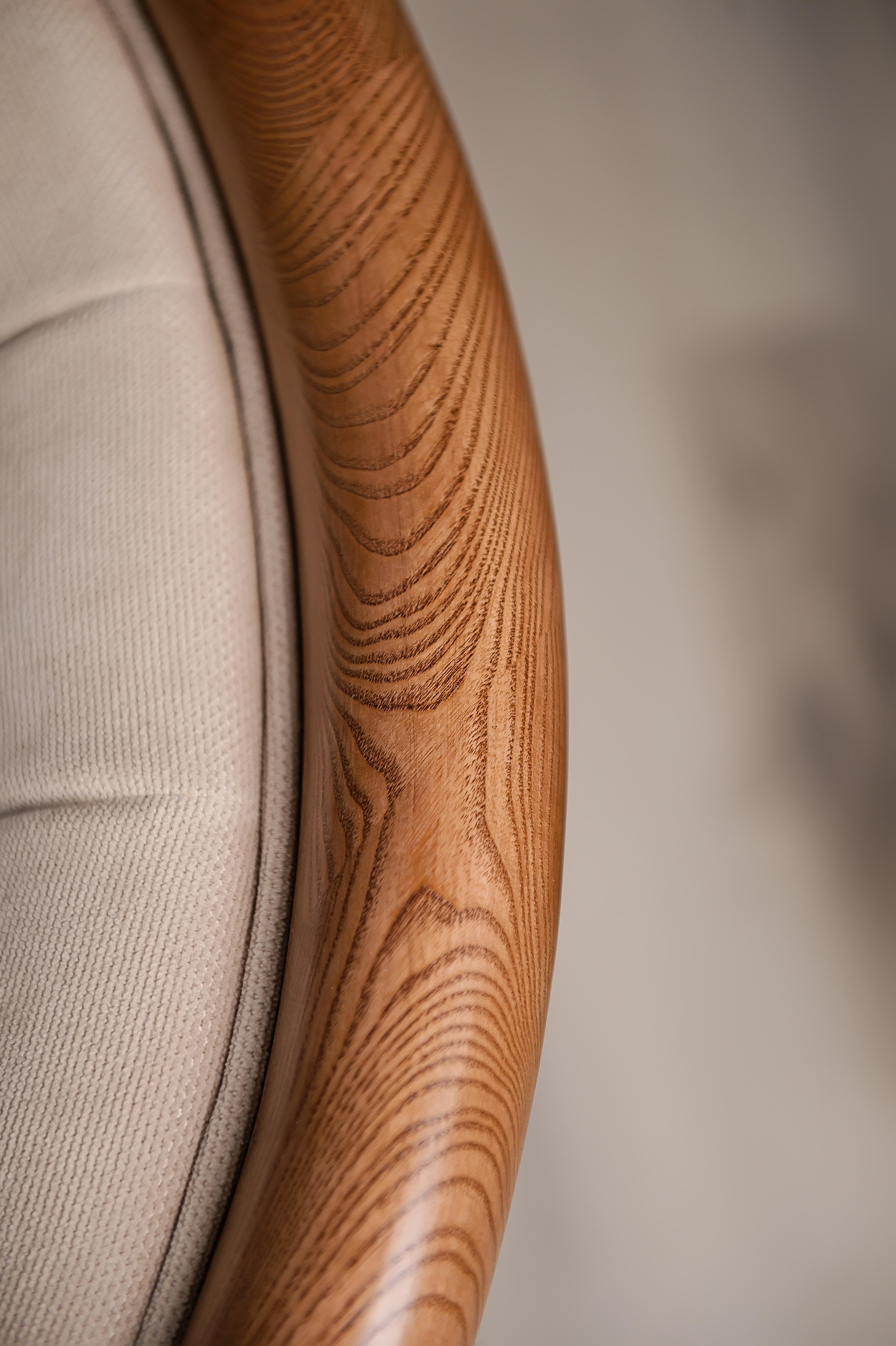Modern Alton Wood Beige Armchair For Sale 1
