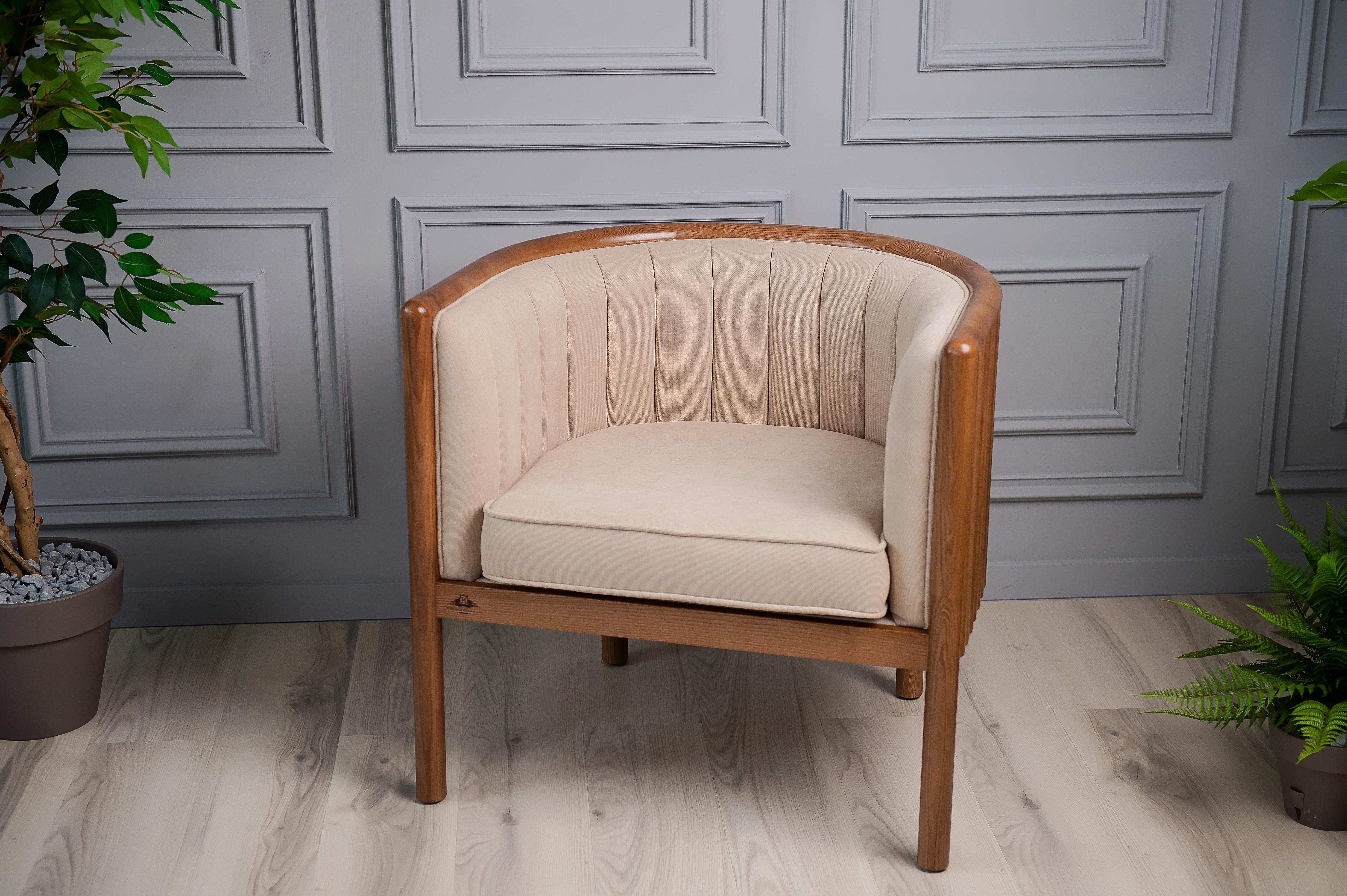 Modern Alton Wood Beige Armchair For Sale 3