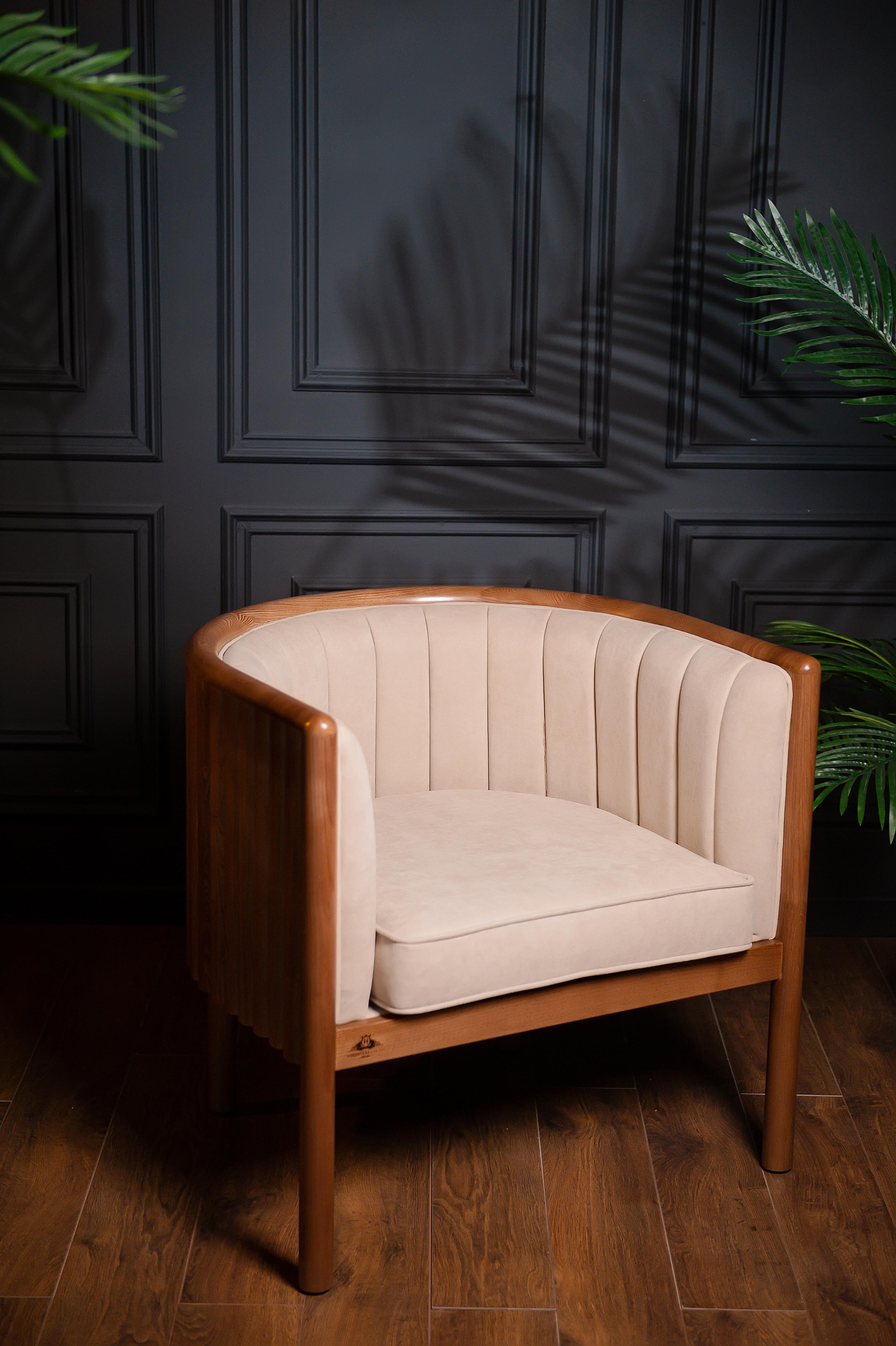 Modern Alton Wood Beige Armchair For Sale 4