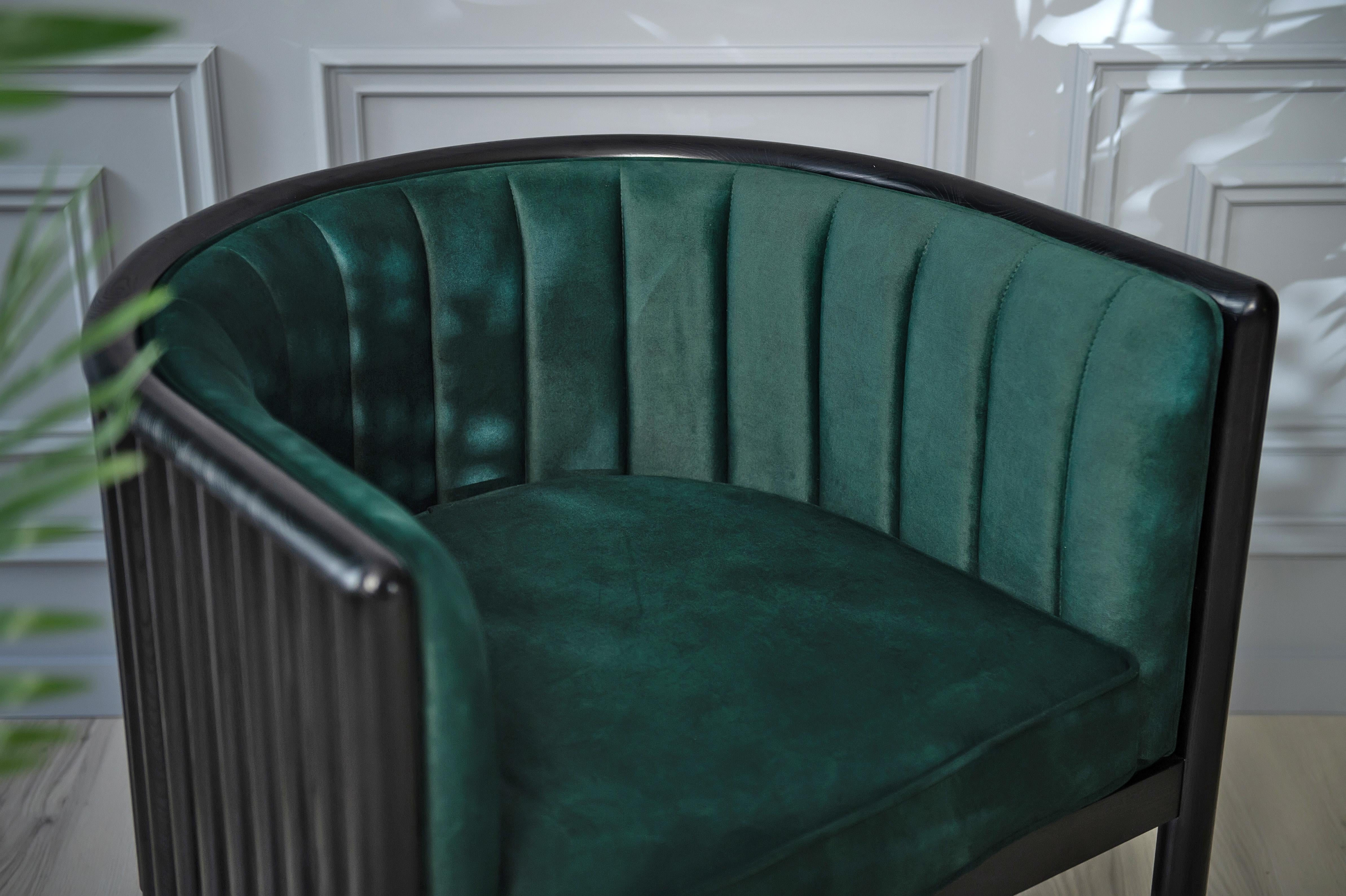 Organic Material Modern Alton Wood Emerald Black Armchair For Sale