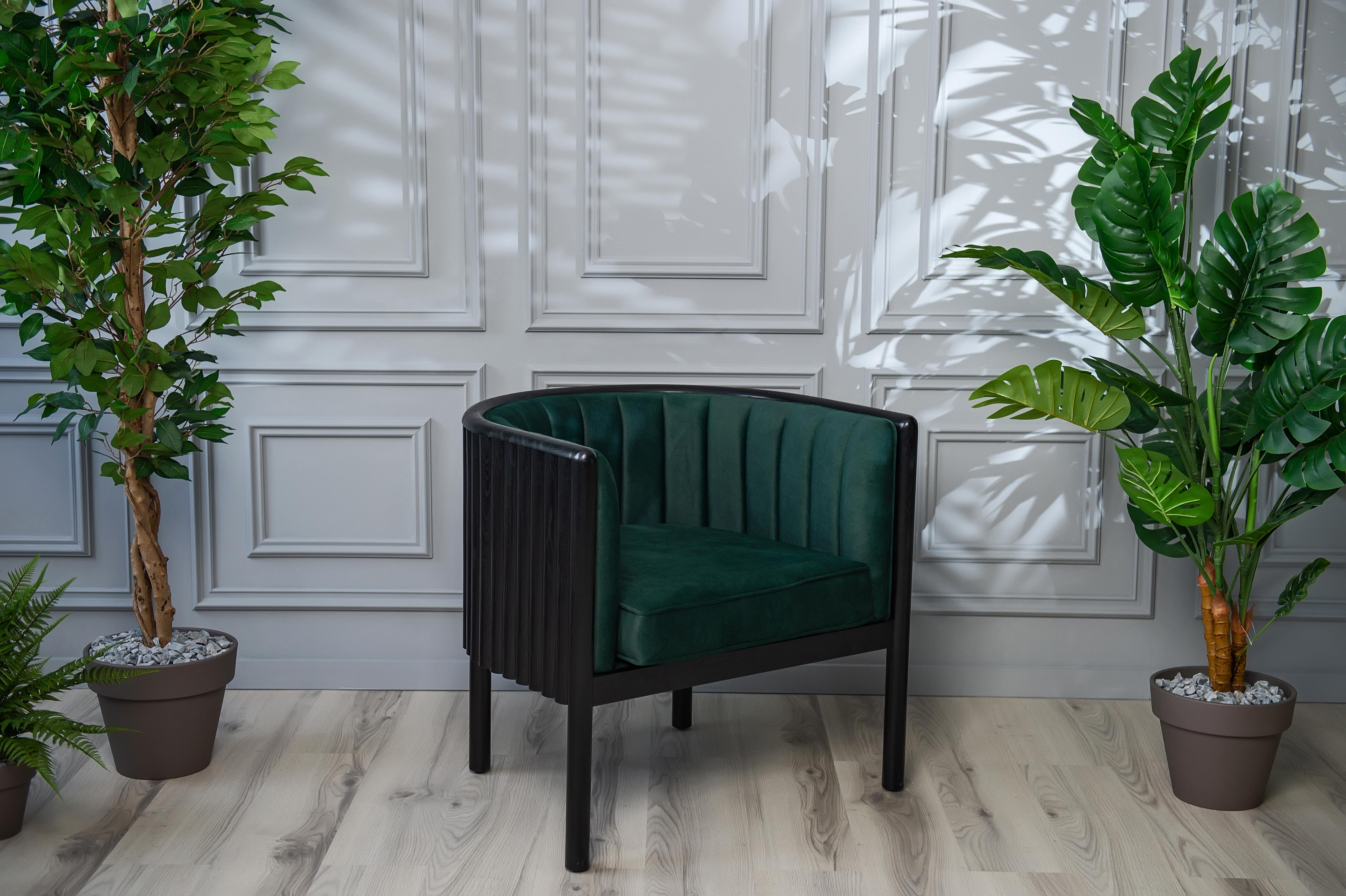Modern Alton Wood Emerald Black Armchair For Sale 1