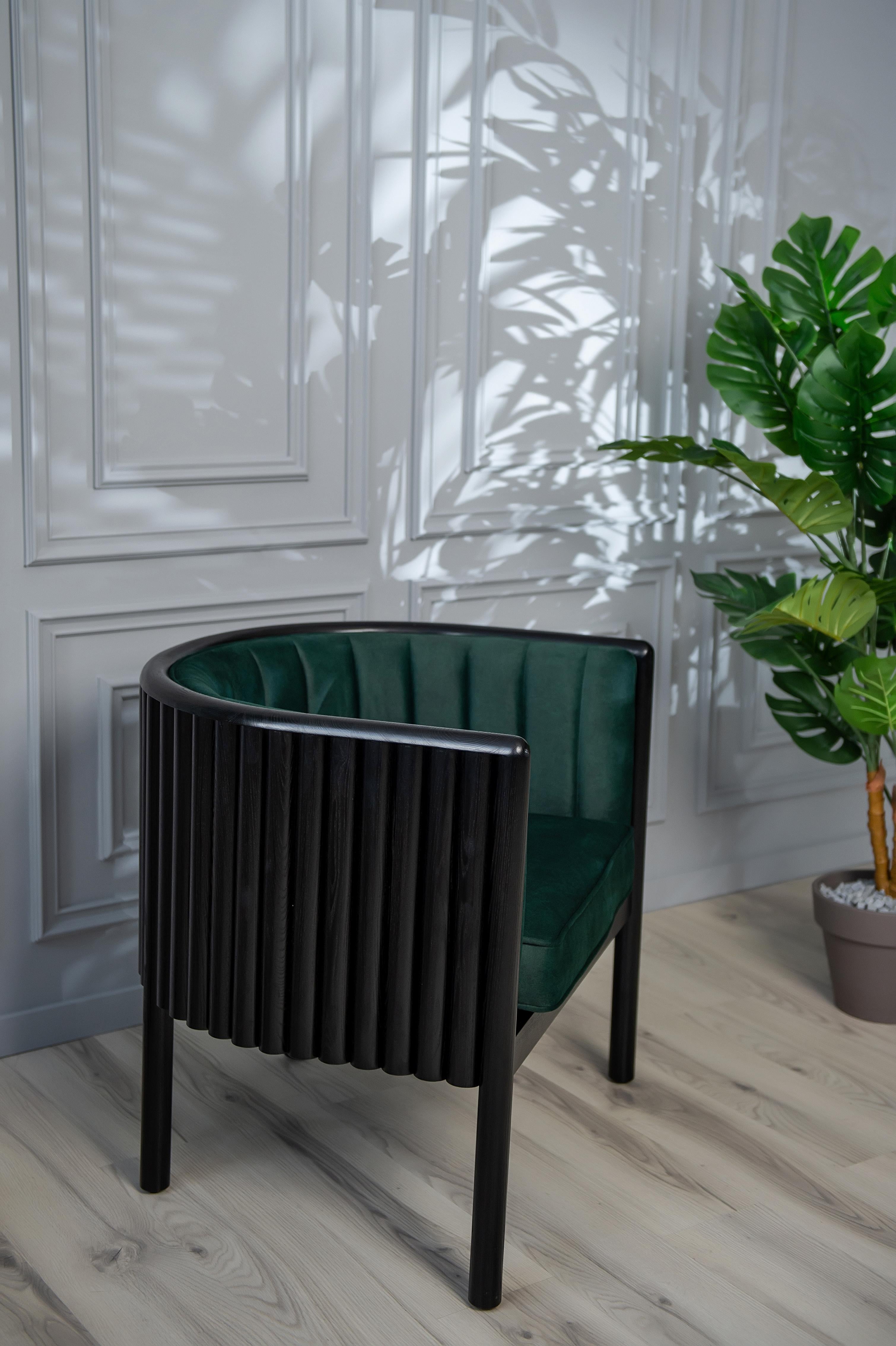 Modern Alton Wood Emerald Black Armchair For Sale 2