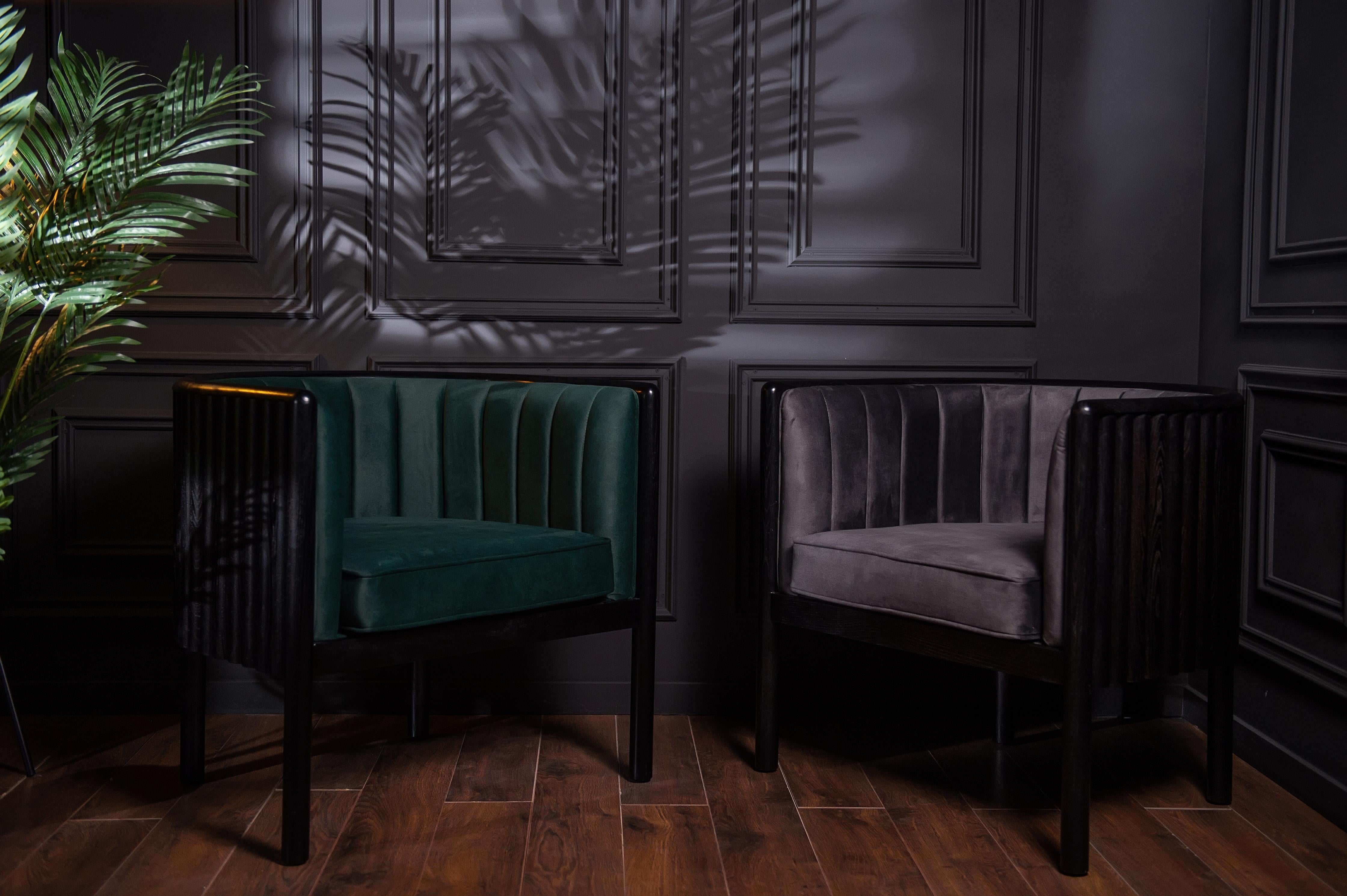 Modern Alton Wood Emerald Black Armchair For Sale 3