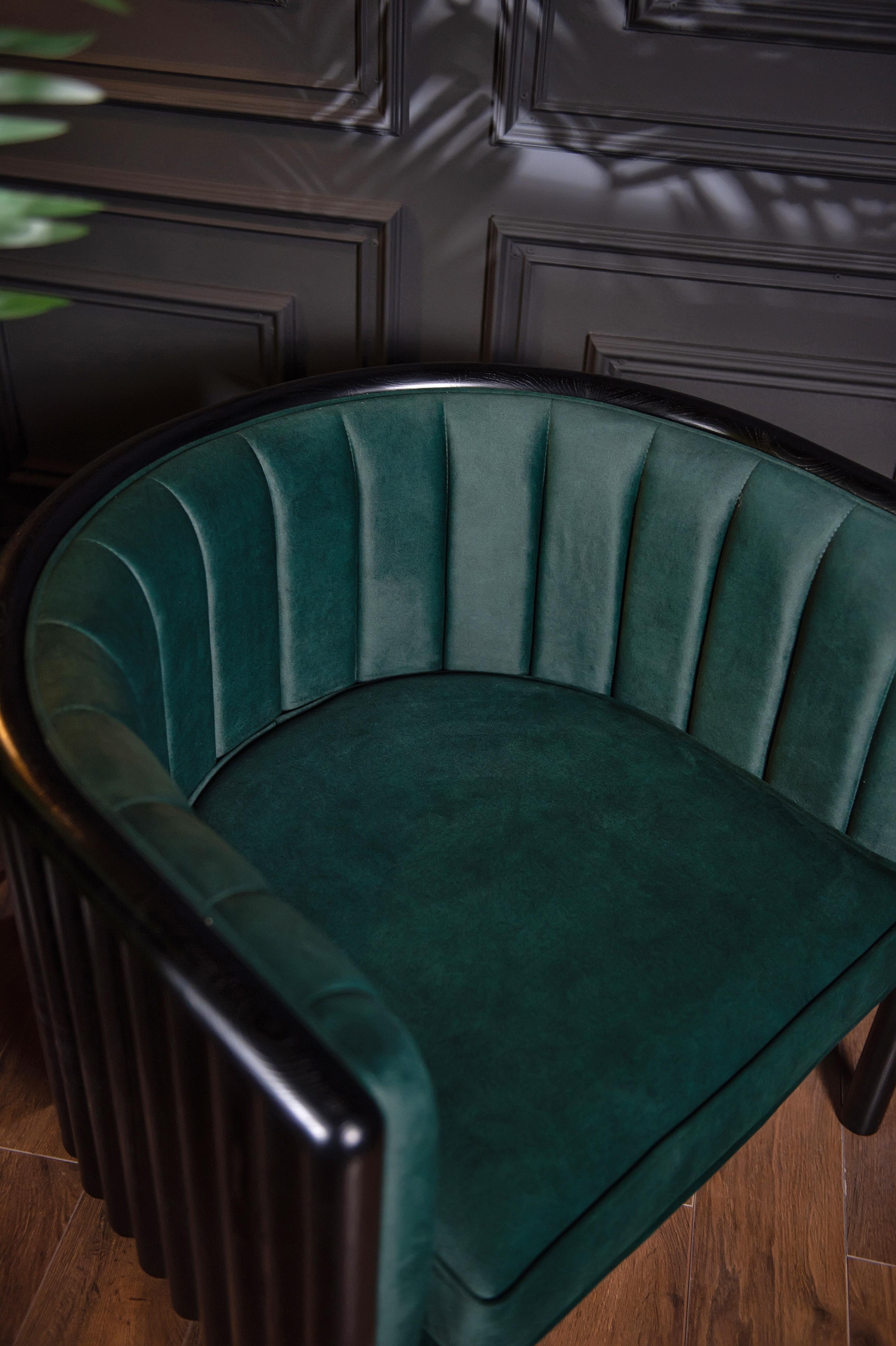 Modern Alton Wood Emerald Black Armchair For Sale 4